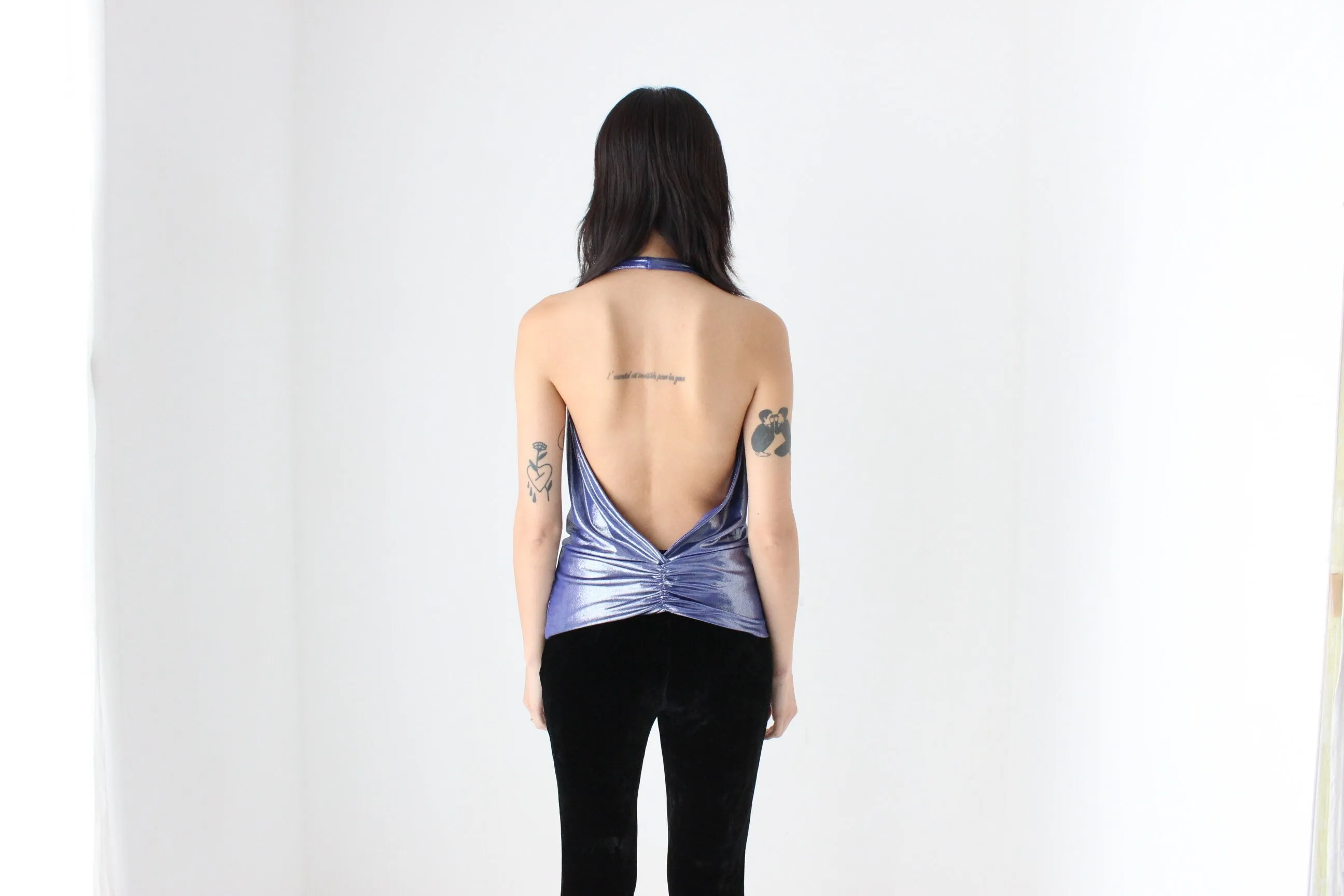 Sexiest Y2K Metallic Disco Plunge Halter Top