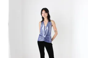 Sexiest Y2K Metallic Disco Plunge Halter Top