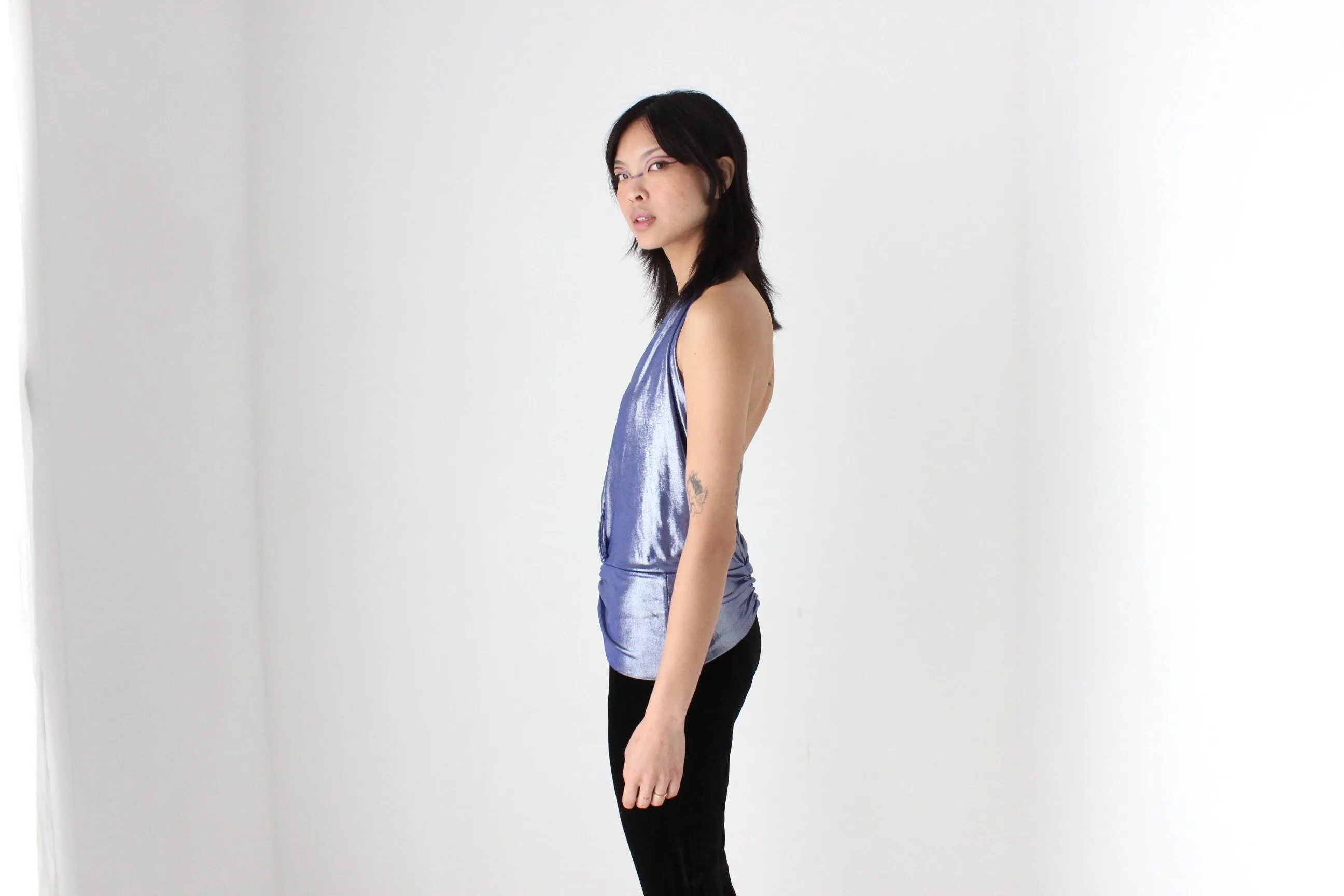 Sexiest Y2K Metallic Disco Plunge Halter Top