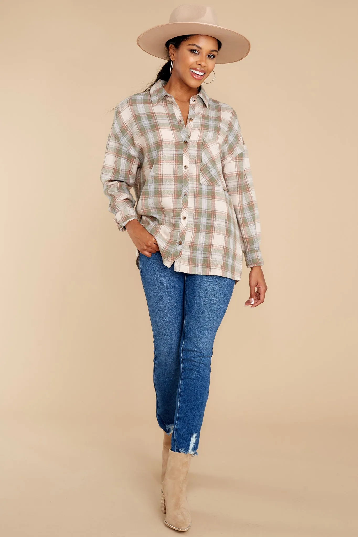 Shades of Autumn Olive Plaid Top