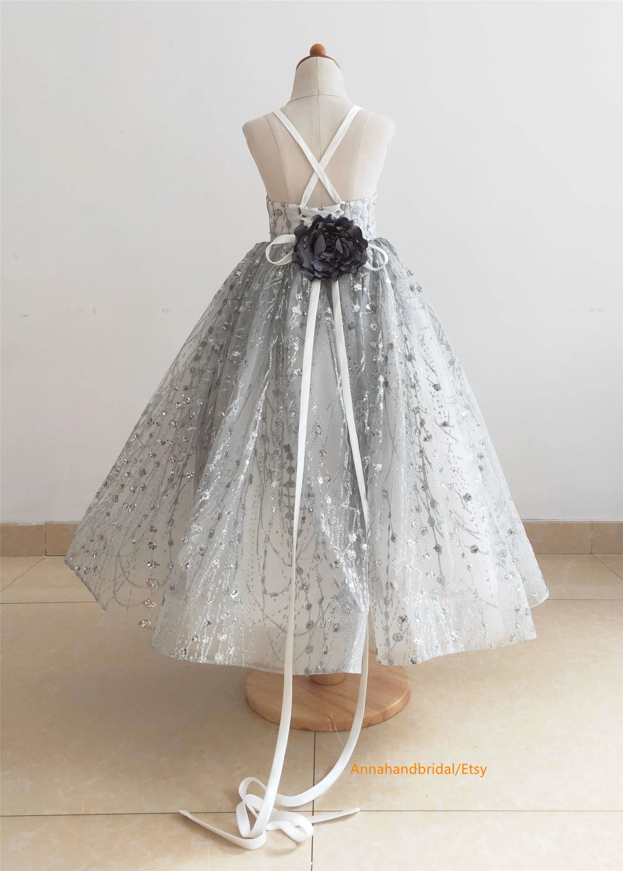 Silver Grey Sparkle Little Girl Dress