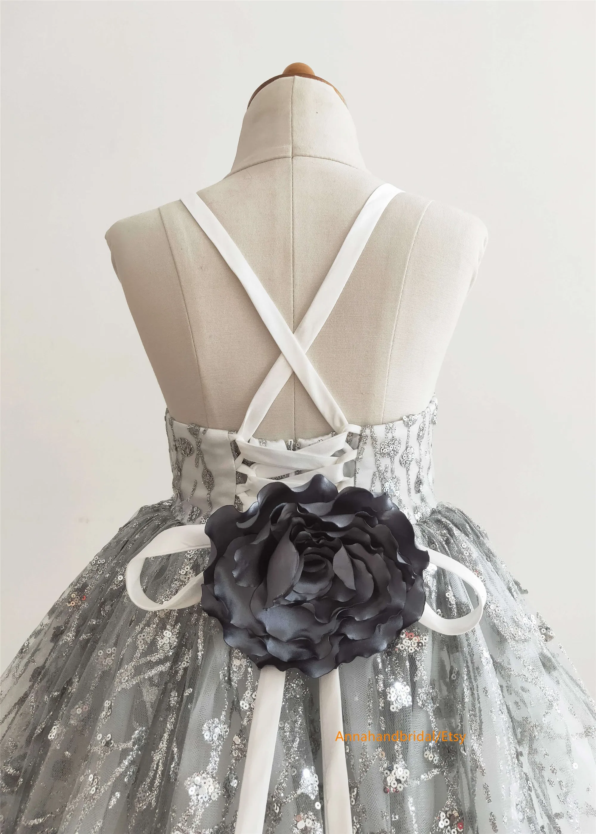 Silver Grey Sparkle Little Girl Dress