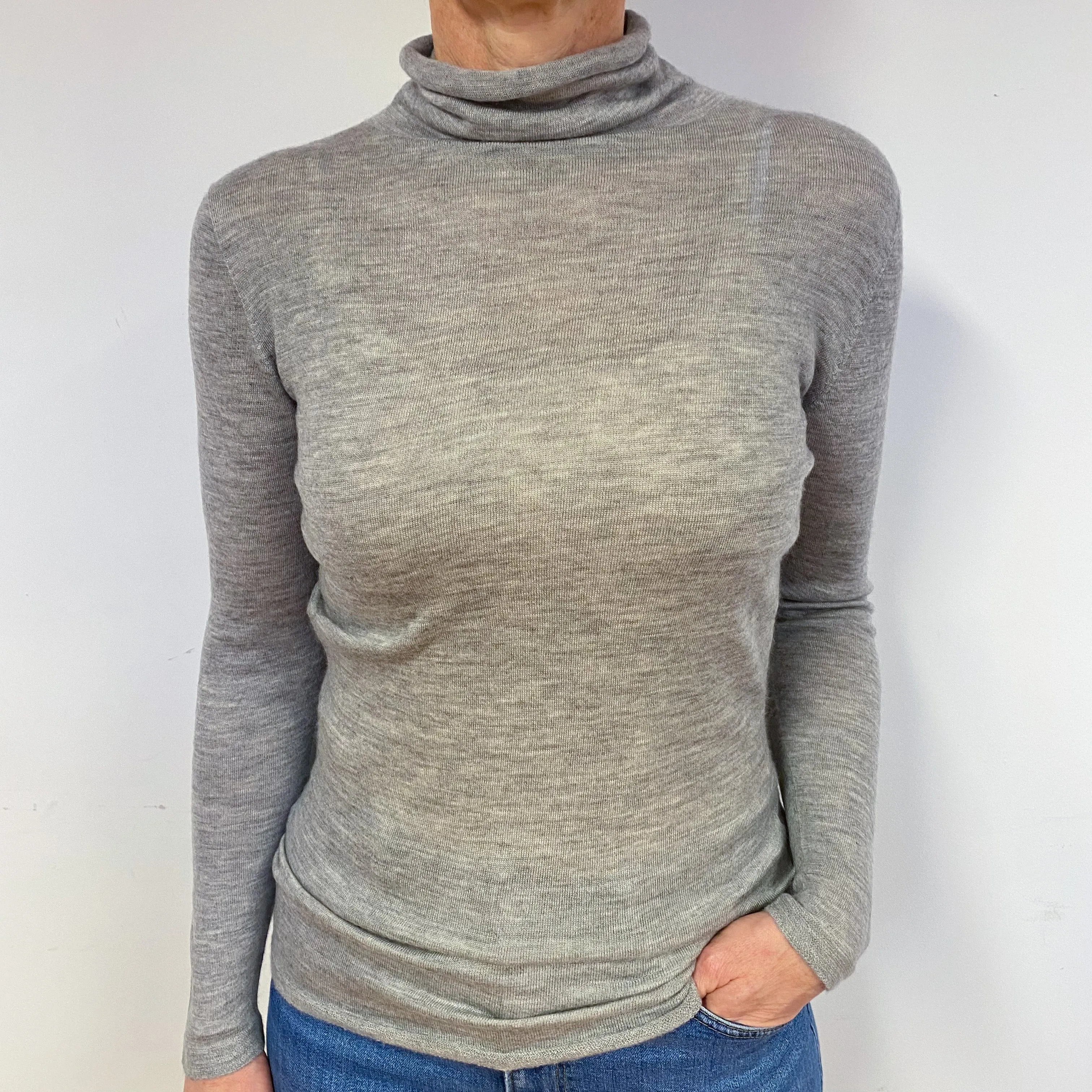 Smoke Grey Cashmere Polo Neck Base Layer Medium