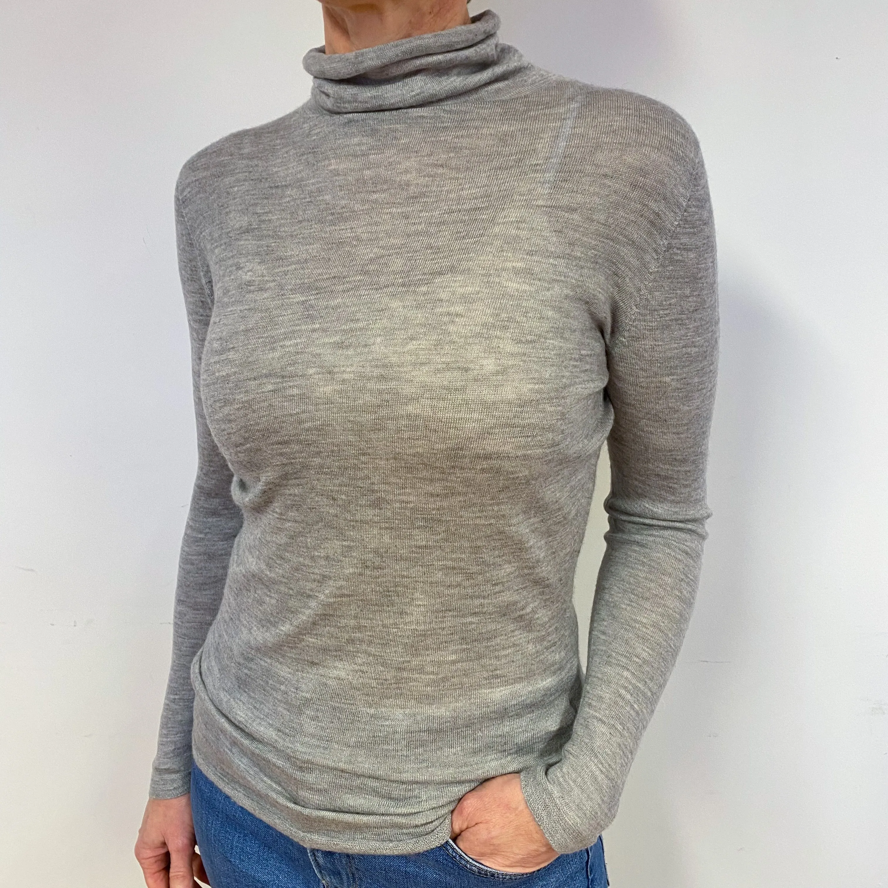 Smoke Grey Cashmere Polo Neck Base Layer Medium