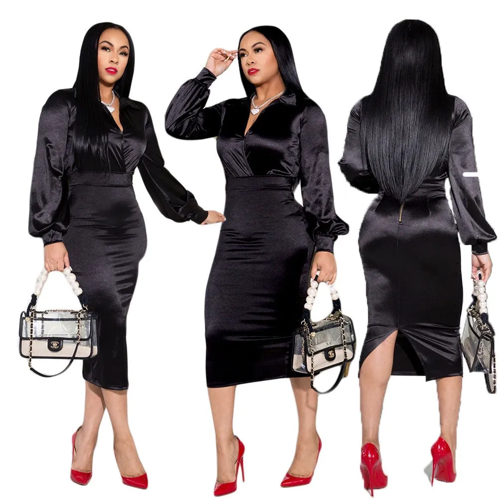 Solid Black Dress - Long Sleeve