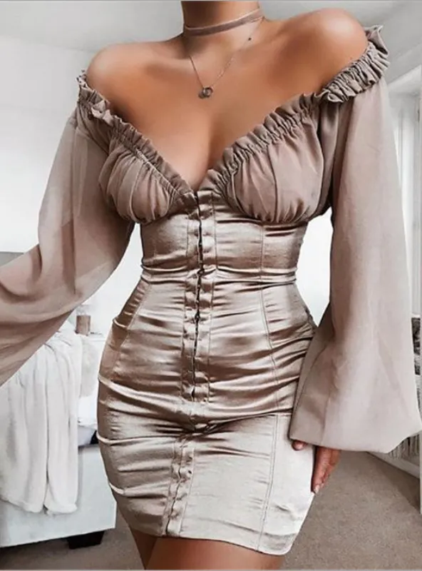 Solid Bodycon Pleated Above Knee Woman Dress