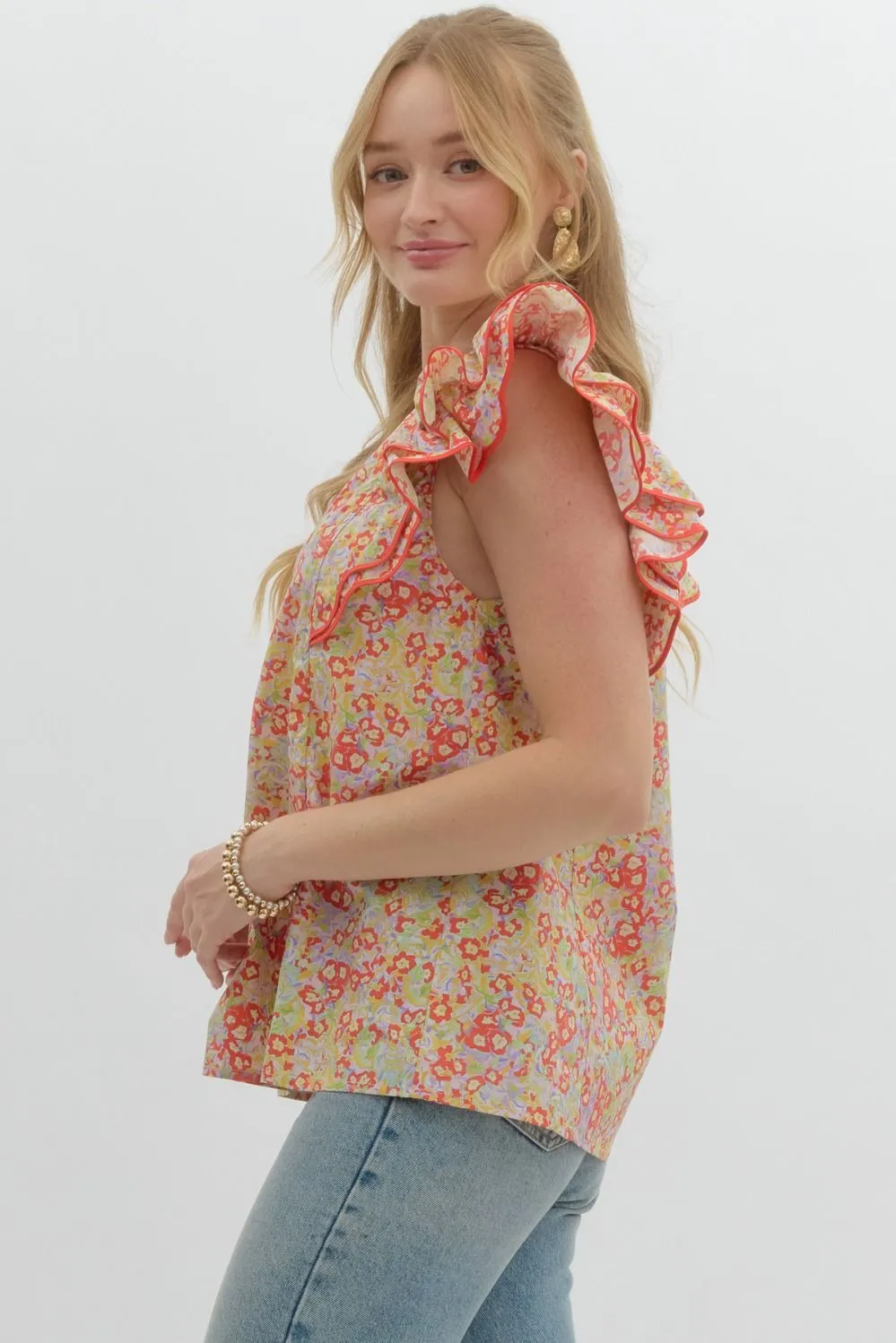 Sunshine and Poppy Ruffle Sleeve Top