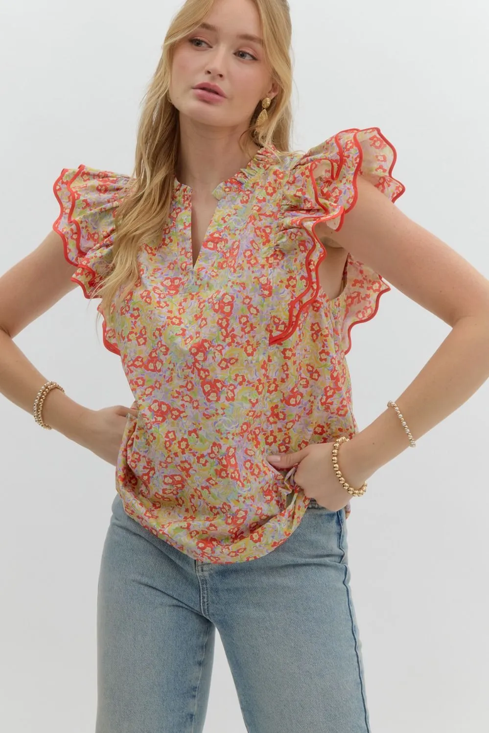 Sunshine and Poppy Ruffle Sleeve Top