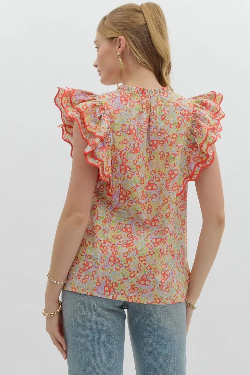 Sunshine and Poppy Ruffle Sleeve Top