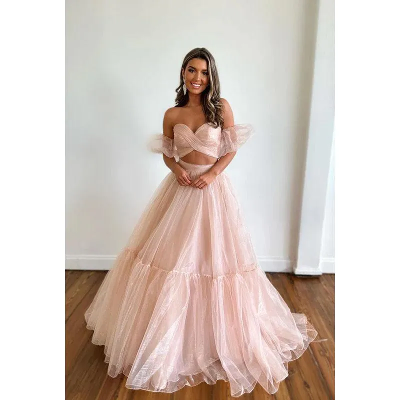 Sweetheart Strapless Ruched Tulle A-Line Long Homecoming Court Dress