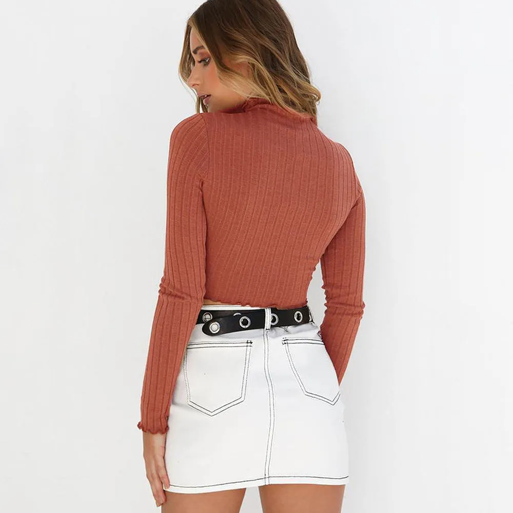 Turtleneck Long-Sleeved Crop Top