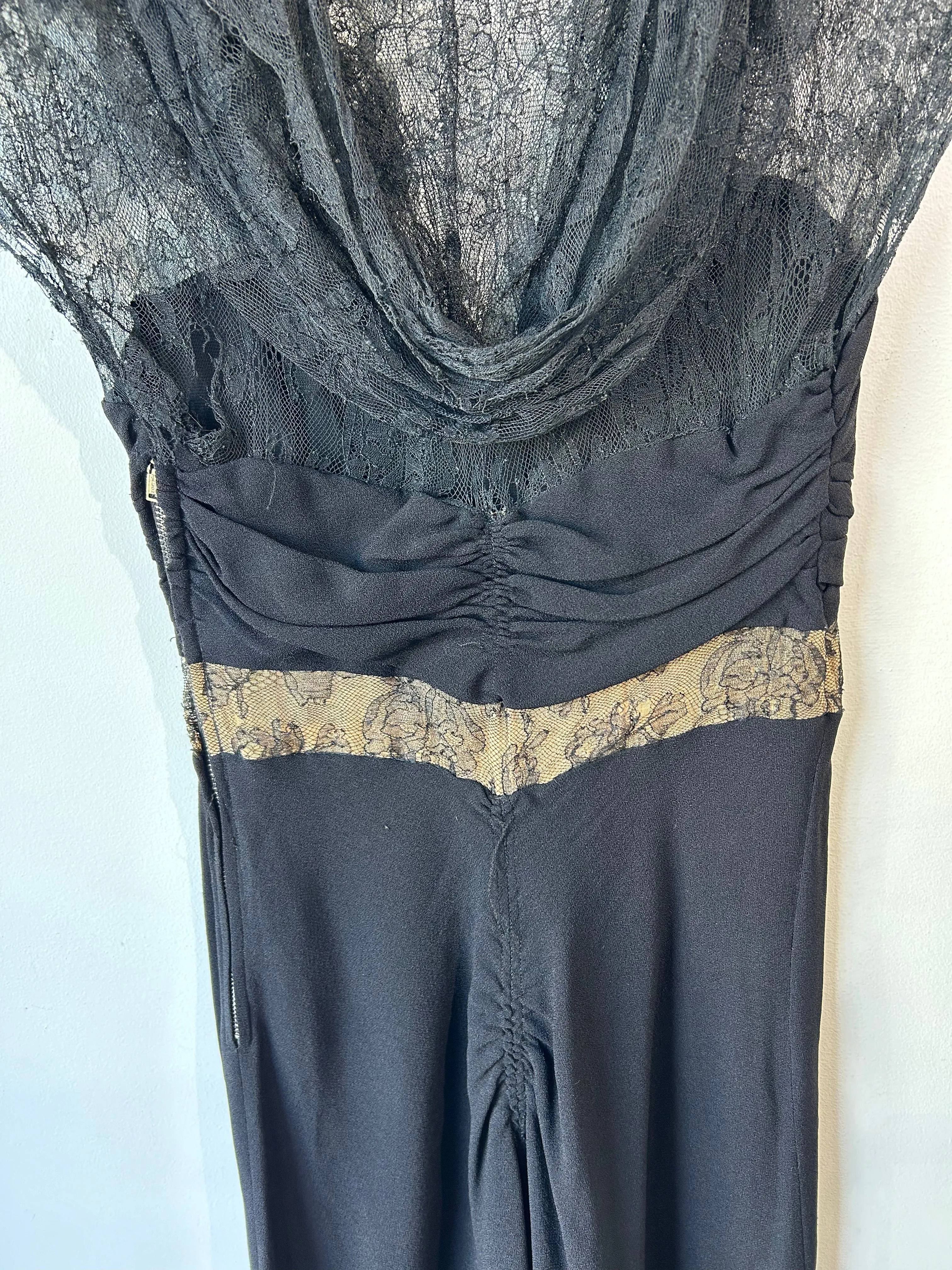 Vintage 1940s Black Dress with Lace Hood