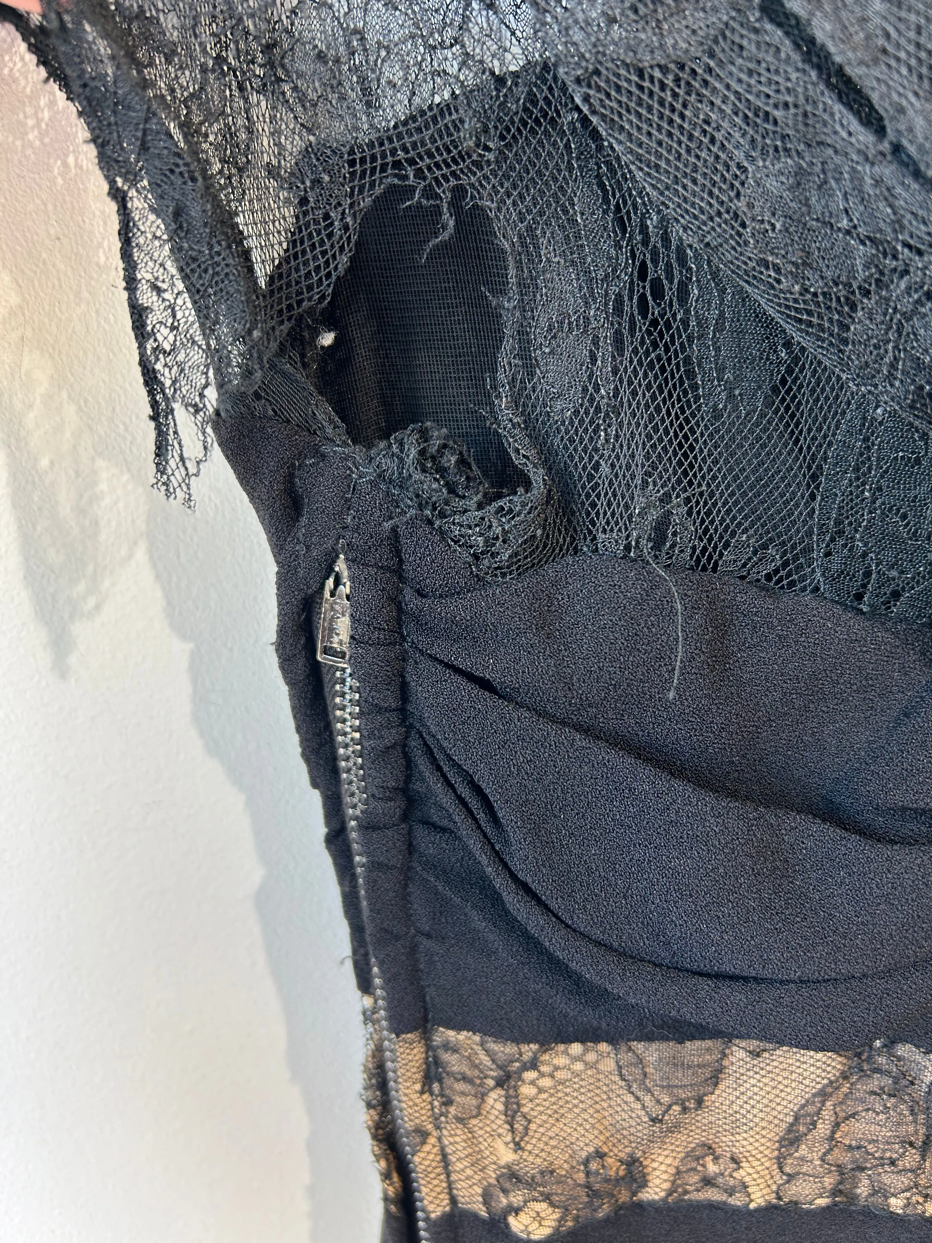 Vintage 1940s Black Dress with Lace Hood