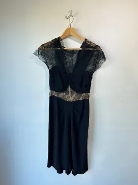 Vintage 1940s Black Dress with Lace Hood