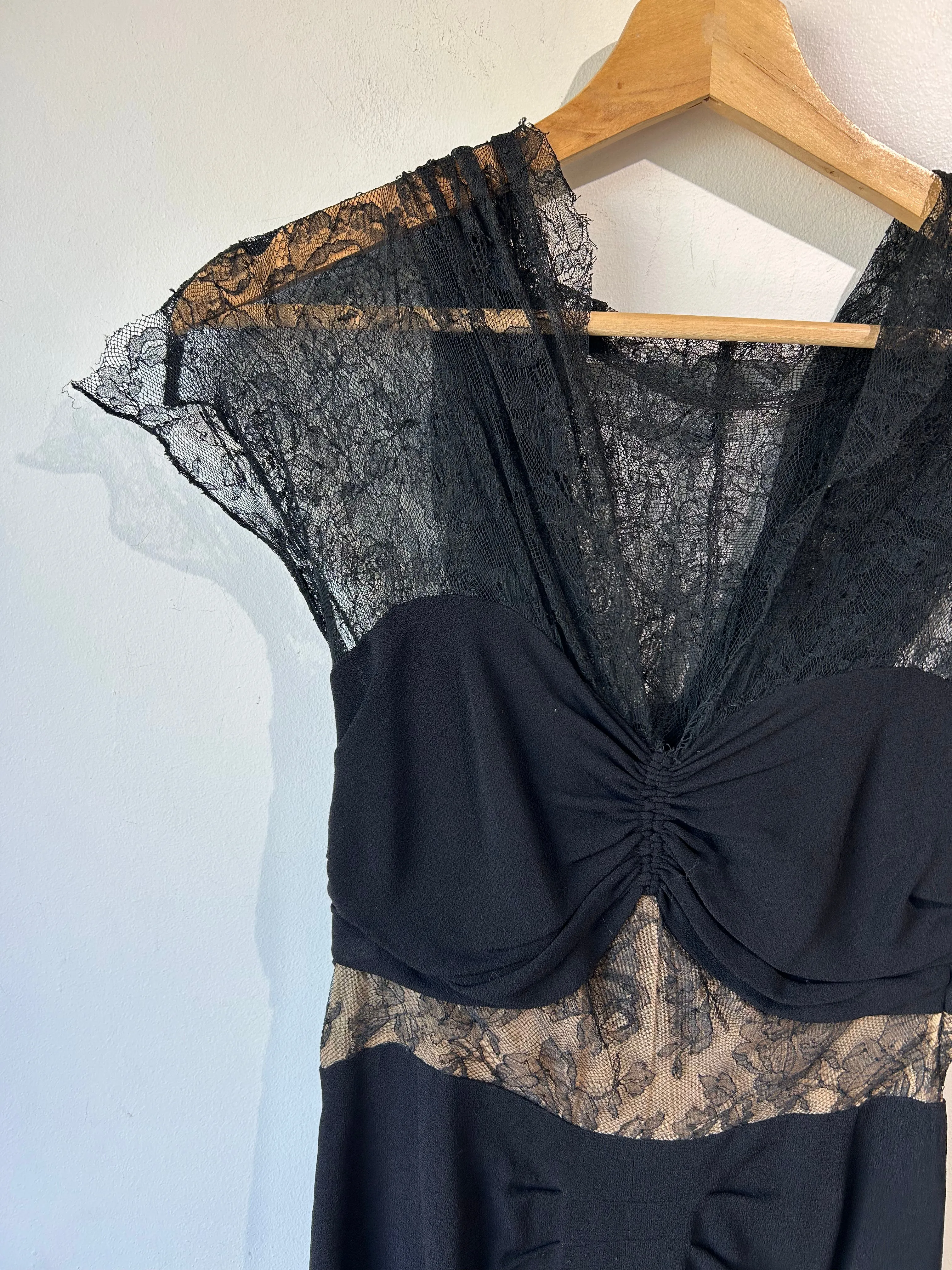 Vintage 1940s Black Dress with Lace Hood