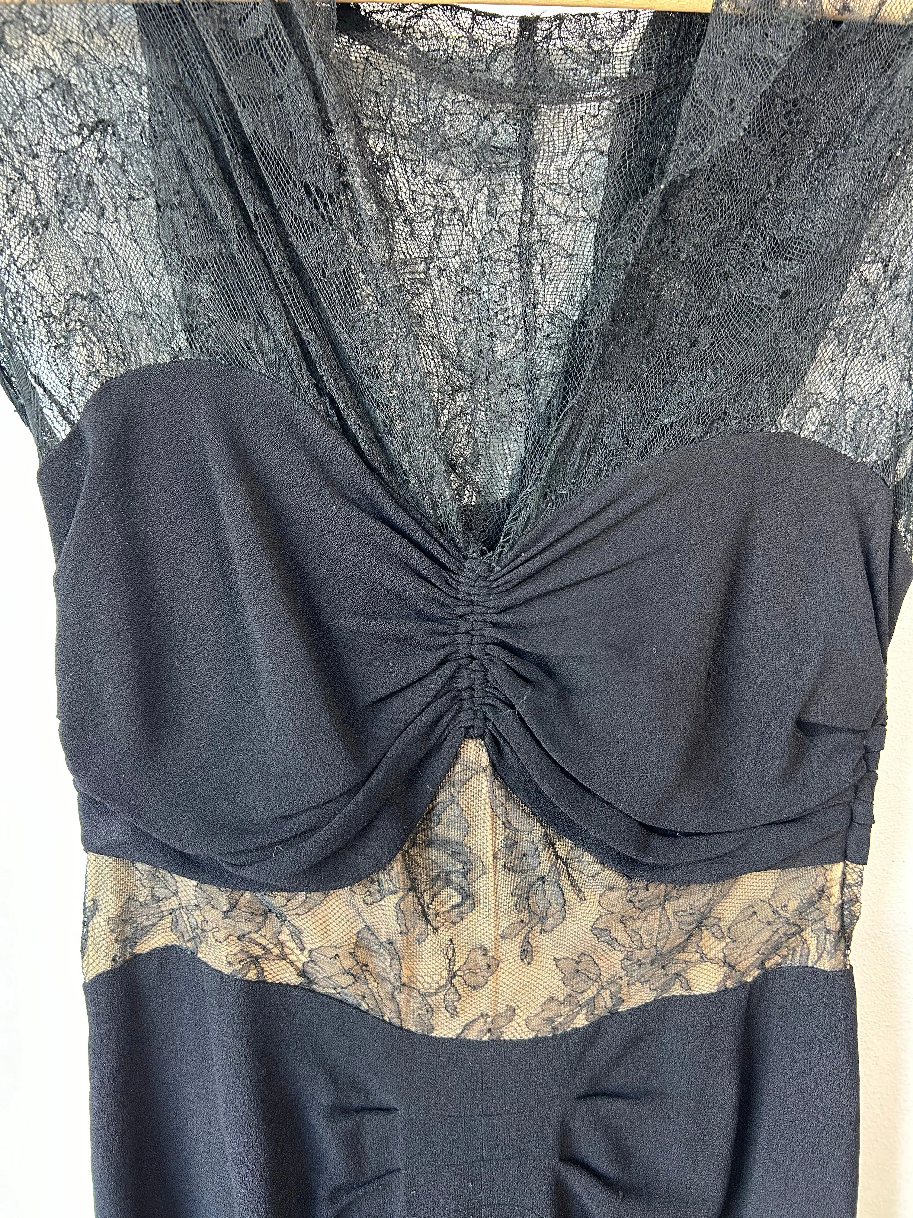 Vintage 1940s Black Dress with Lace Hood