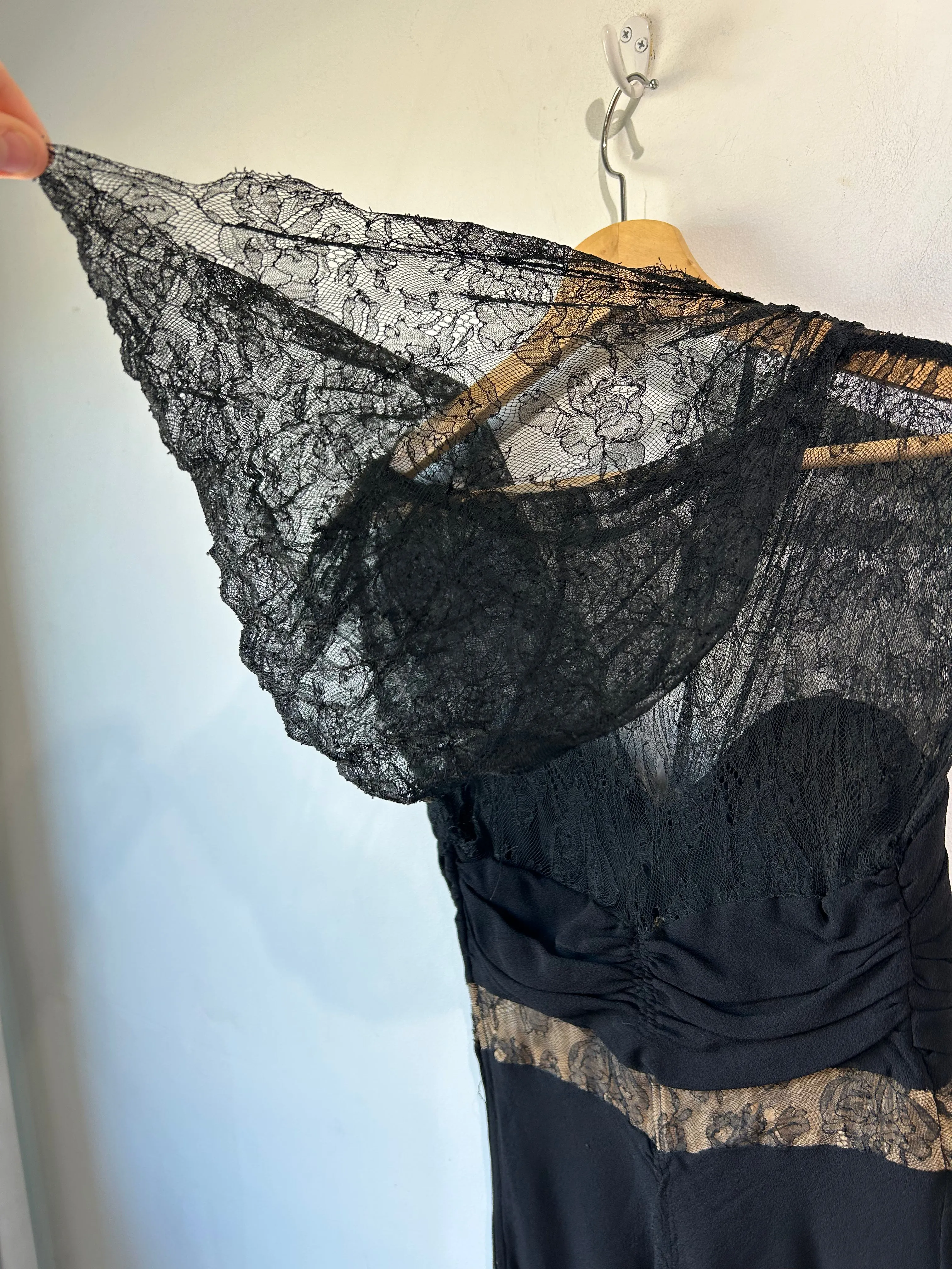 Vintage 1940s Black Dress with Lace Hood