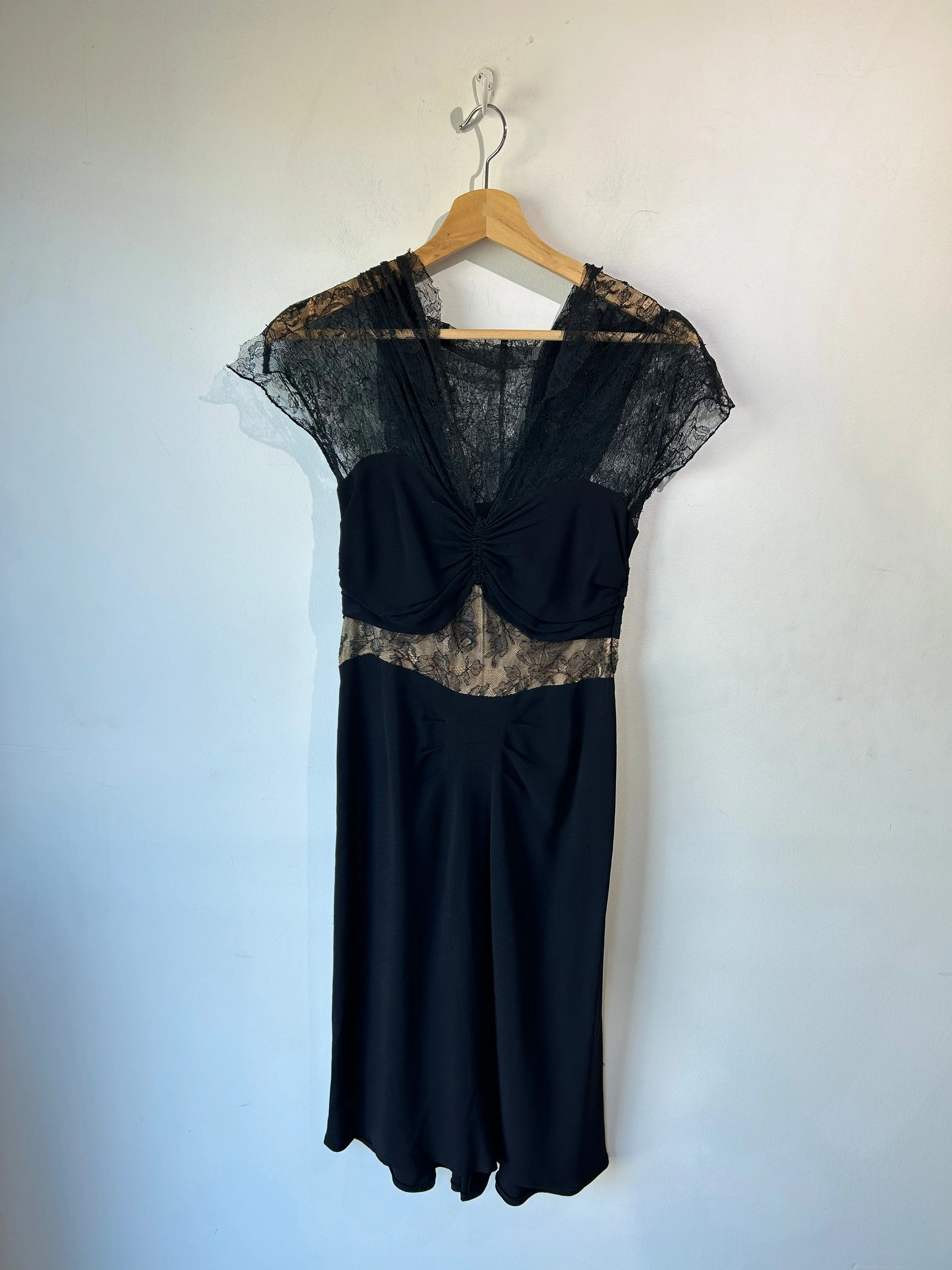 Vintage 1940s Black Dress with Lace Hood