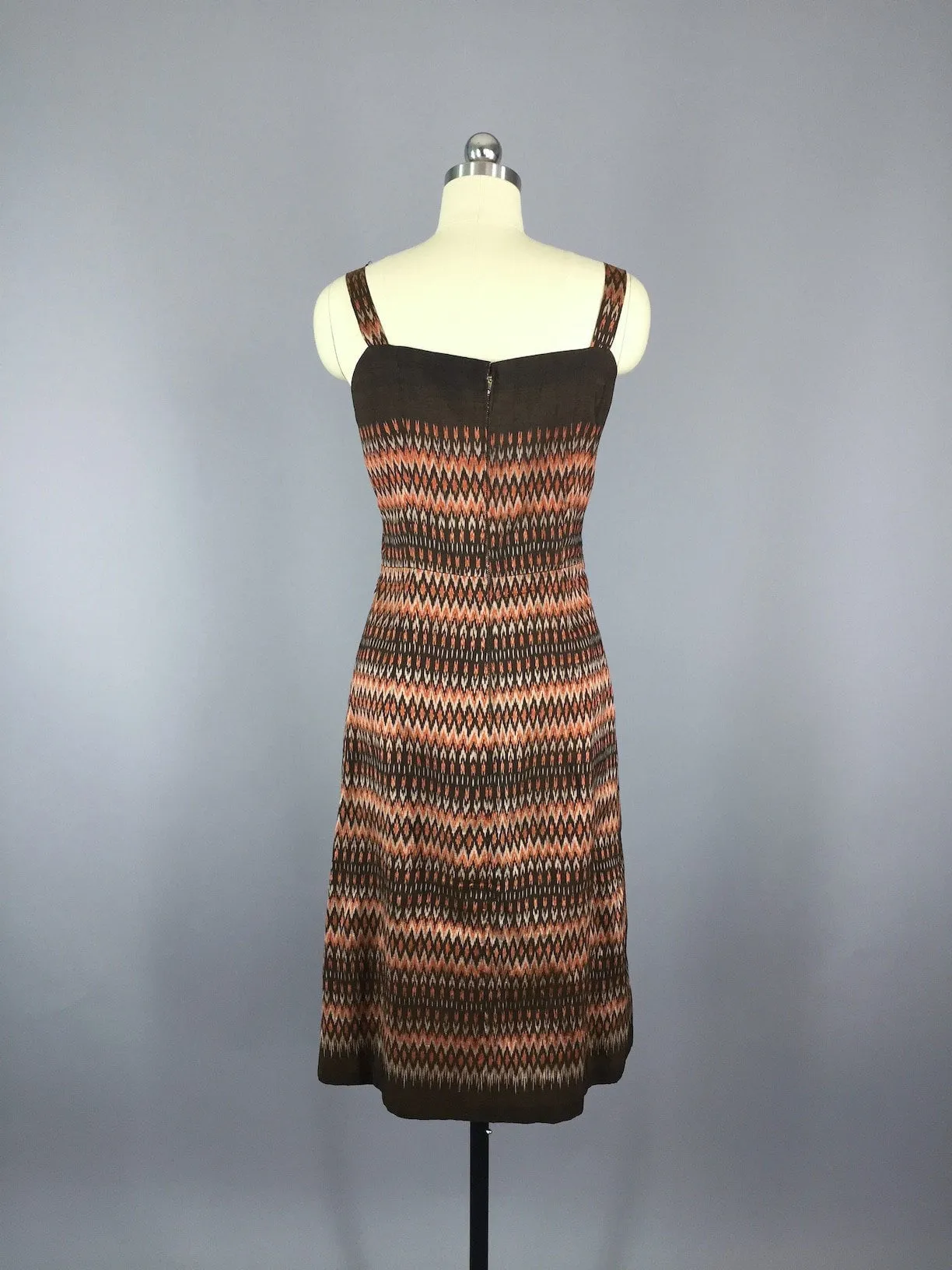 Vintage 1960s Sundress / Brown Ikat