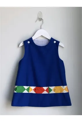 Vintage Dress w/Adorable Smiling Quilted Fish Design - Size 4