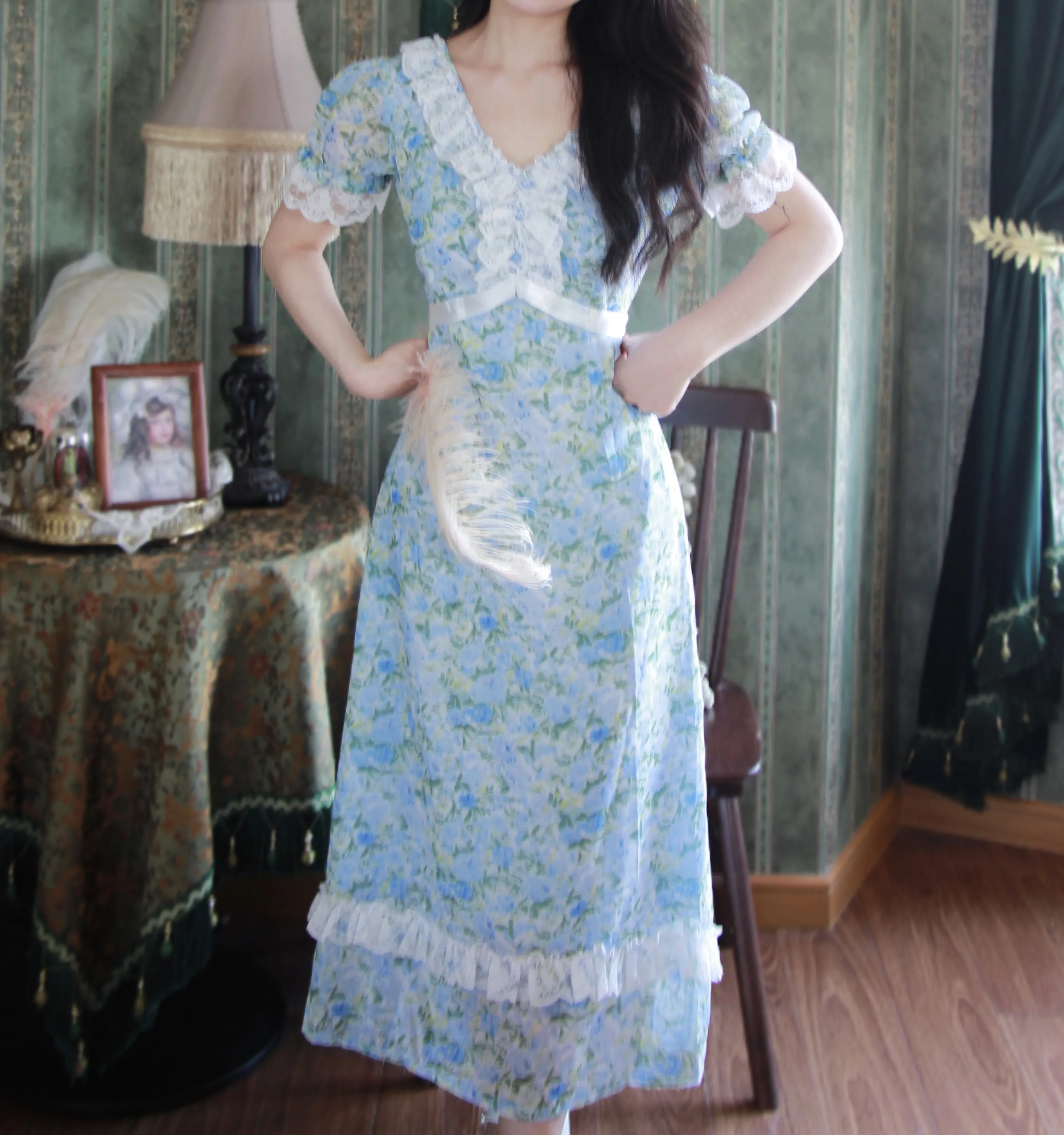 Vintage Remake Floral Regency Dress