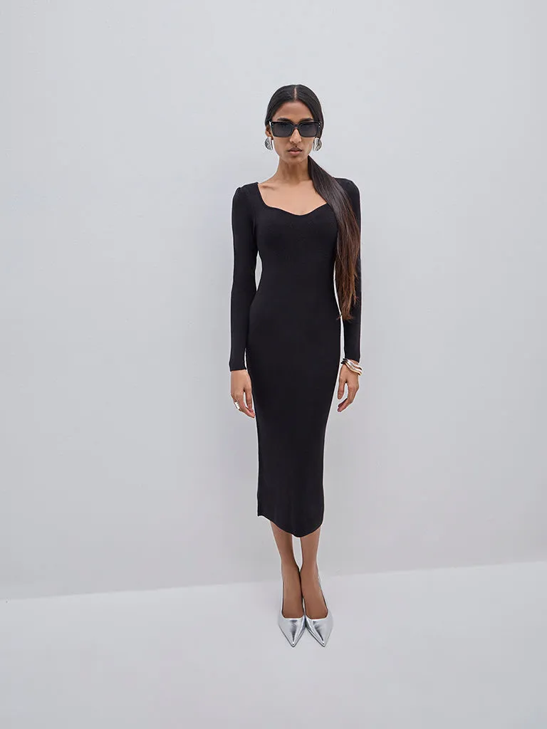 Wardrobe Black Ribbed Cotton-Blend Bodycon Dress
