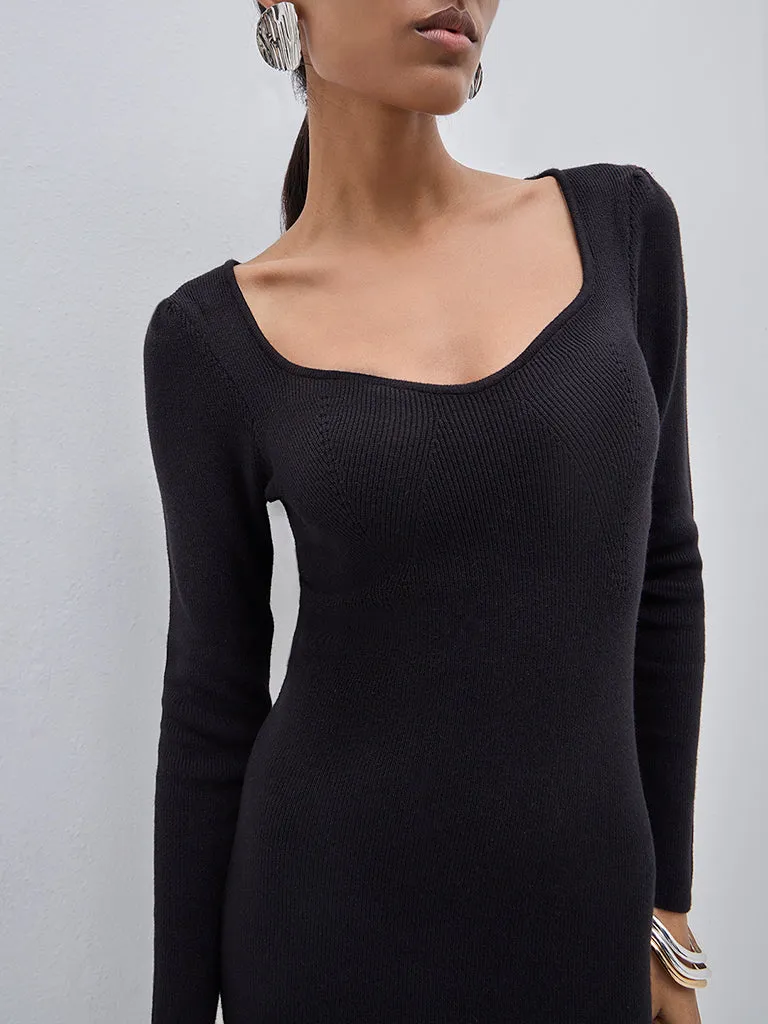 Wardrobe Black Ribbed Cotton-Blend Bodycon Dress