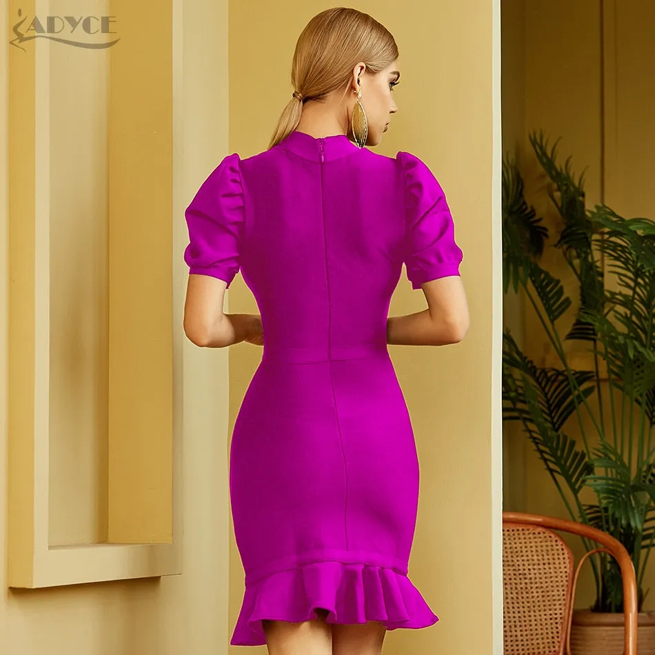 Wenkouban Women Bodycon Bandage Dress 2022 New Summer Sexy O Neck Short Sleeve Ruffles Celebrity Evening Runway Party Outfits Dress