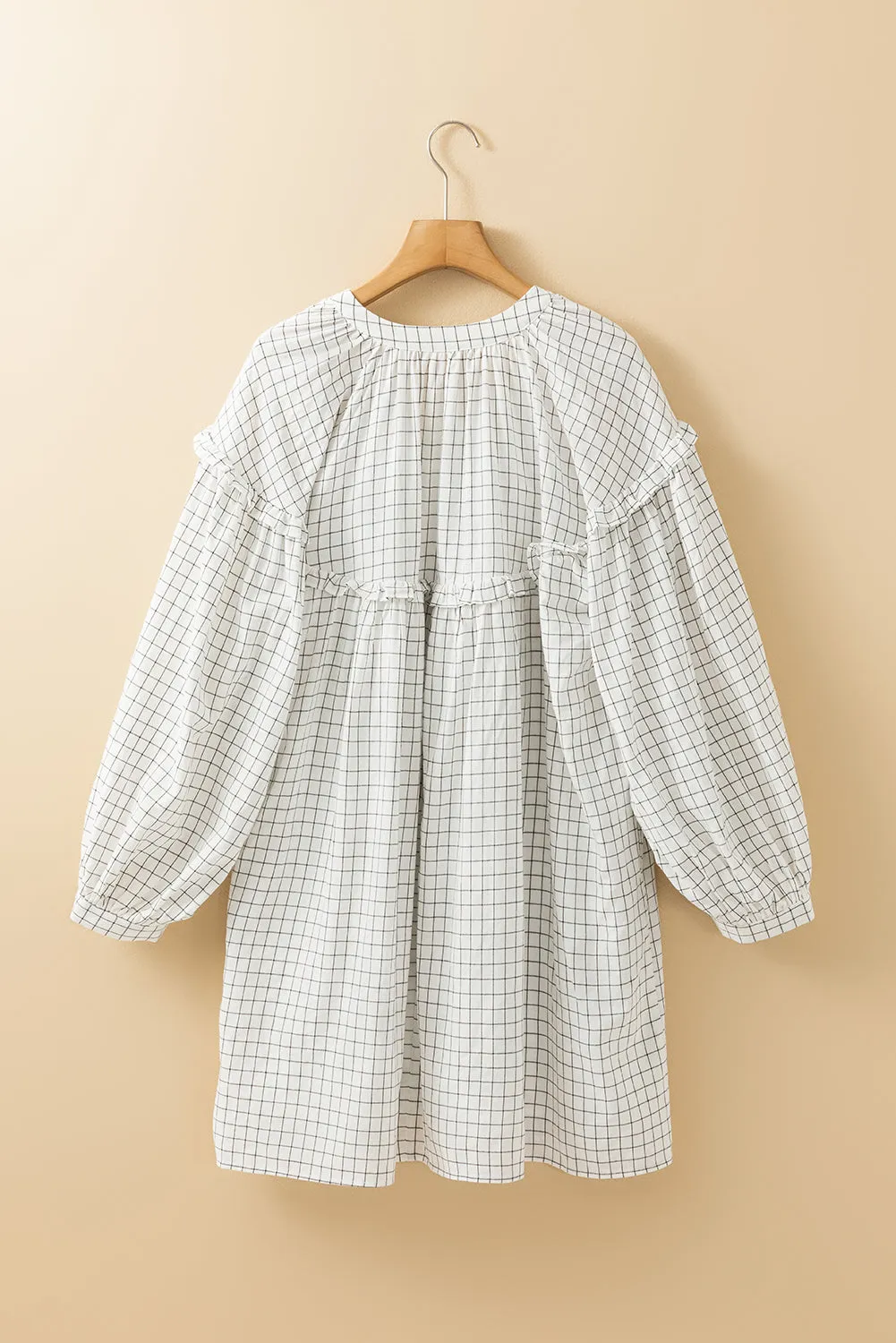 White Checkered Frilled Babydoll Dress