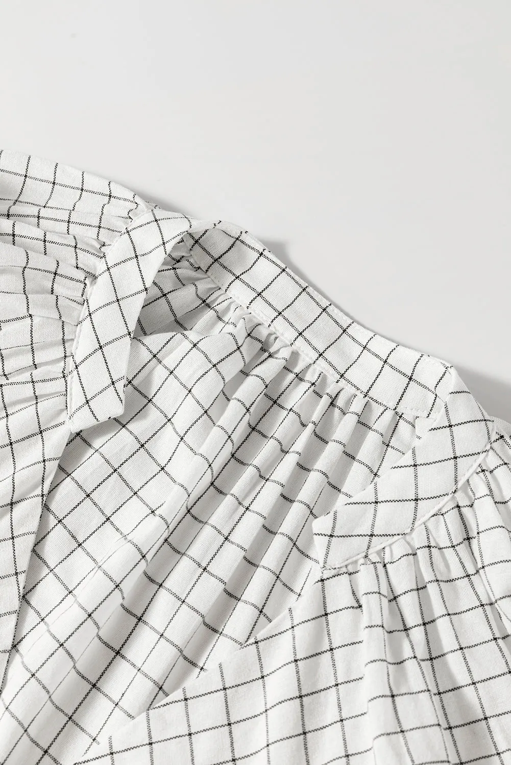 White Checkered Frilled Babydoll Dress