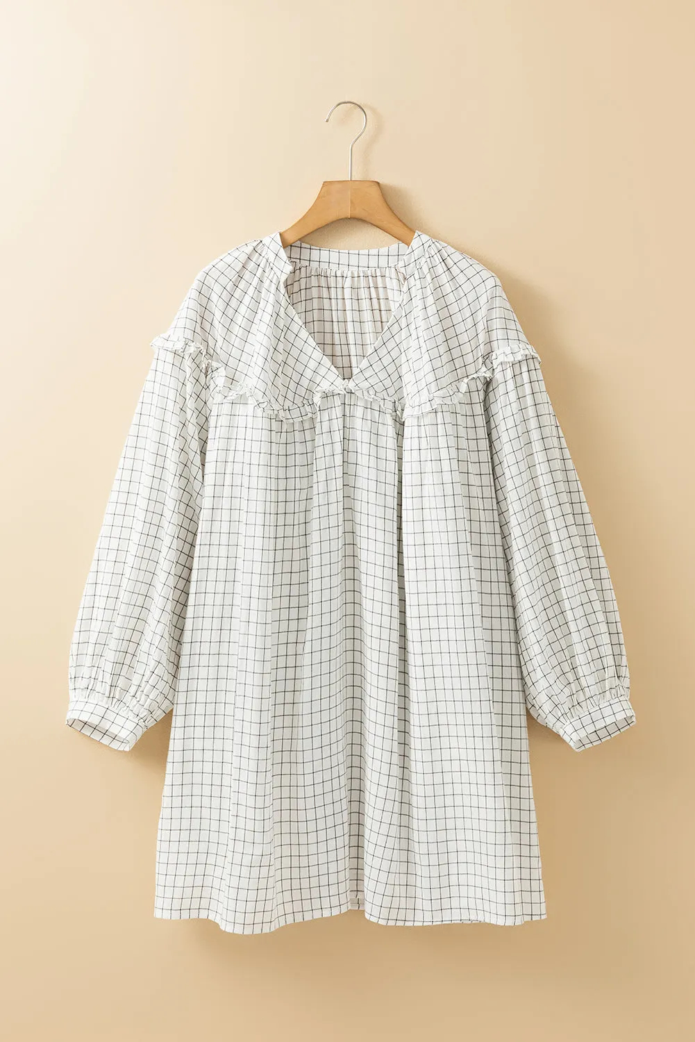 White Checkered Frilled Babydoll Dress