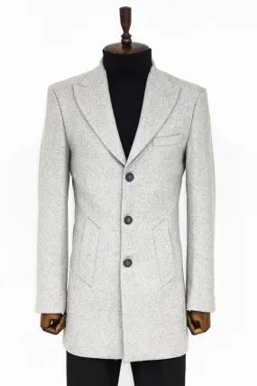 Wide Lapel Wool Grey Men Coat - Wessi