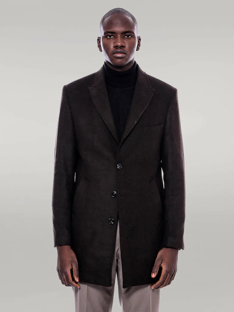 Wide Pointed Collar Over Knee Brown Men Coat - Wessi