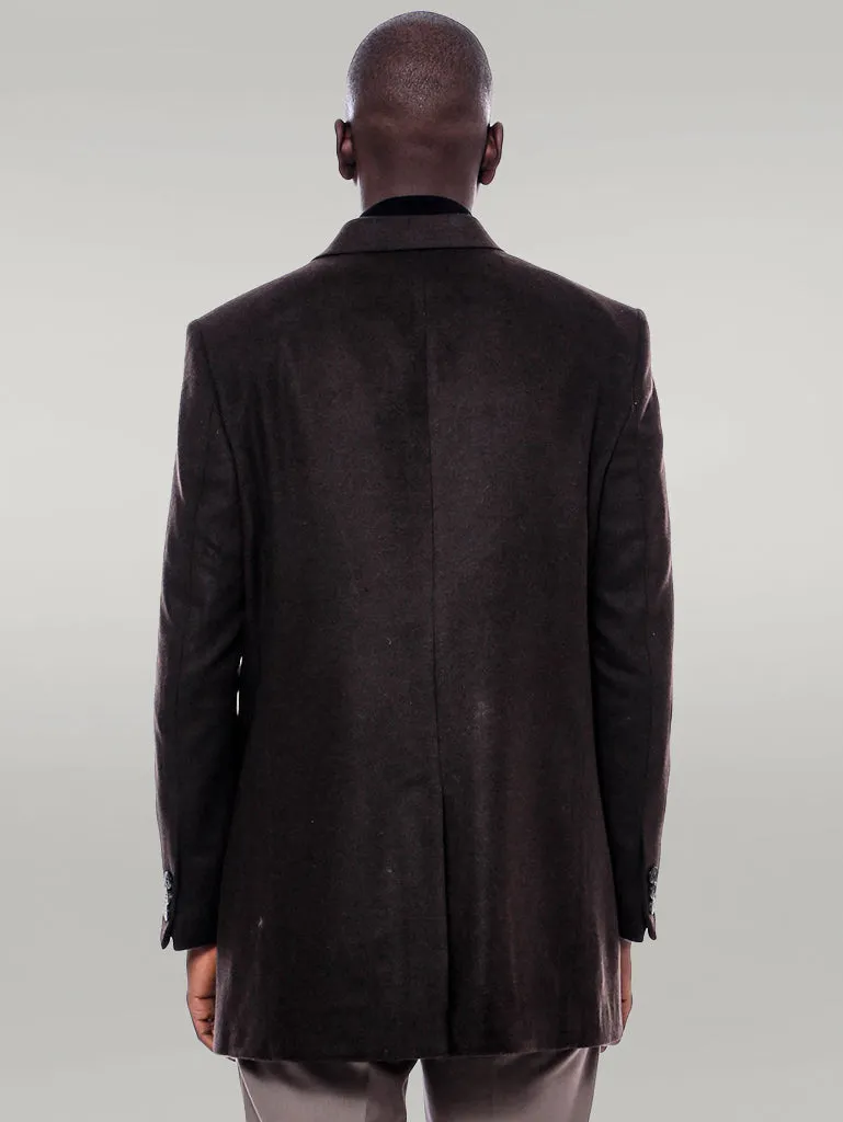 Wide Pointed Collar Over Knee Brown Men Coat - Wessi