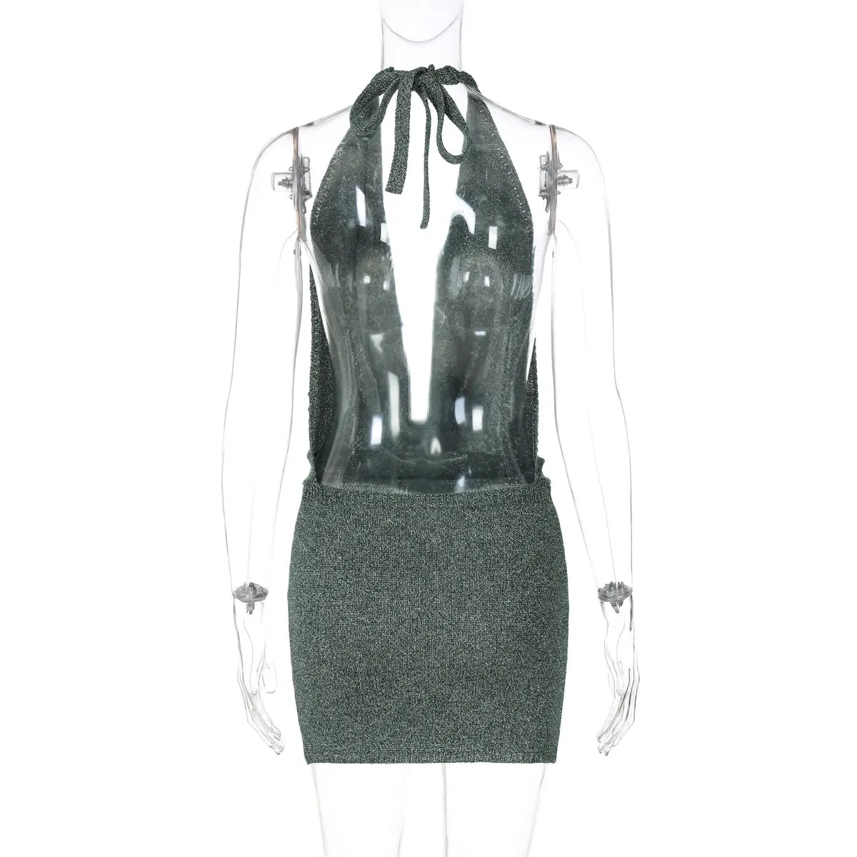 Women Sexy V Neck Backless Lace up Party Dress