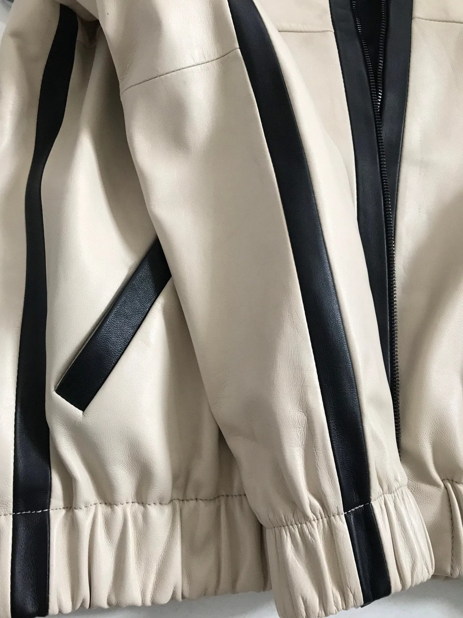 Women Sport Beige  leather jacket