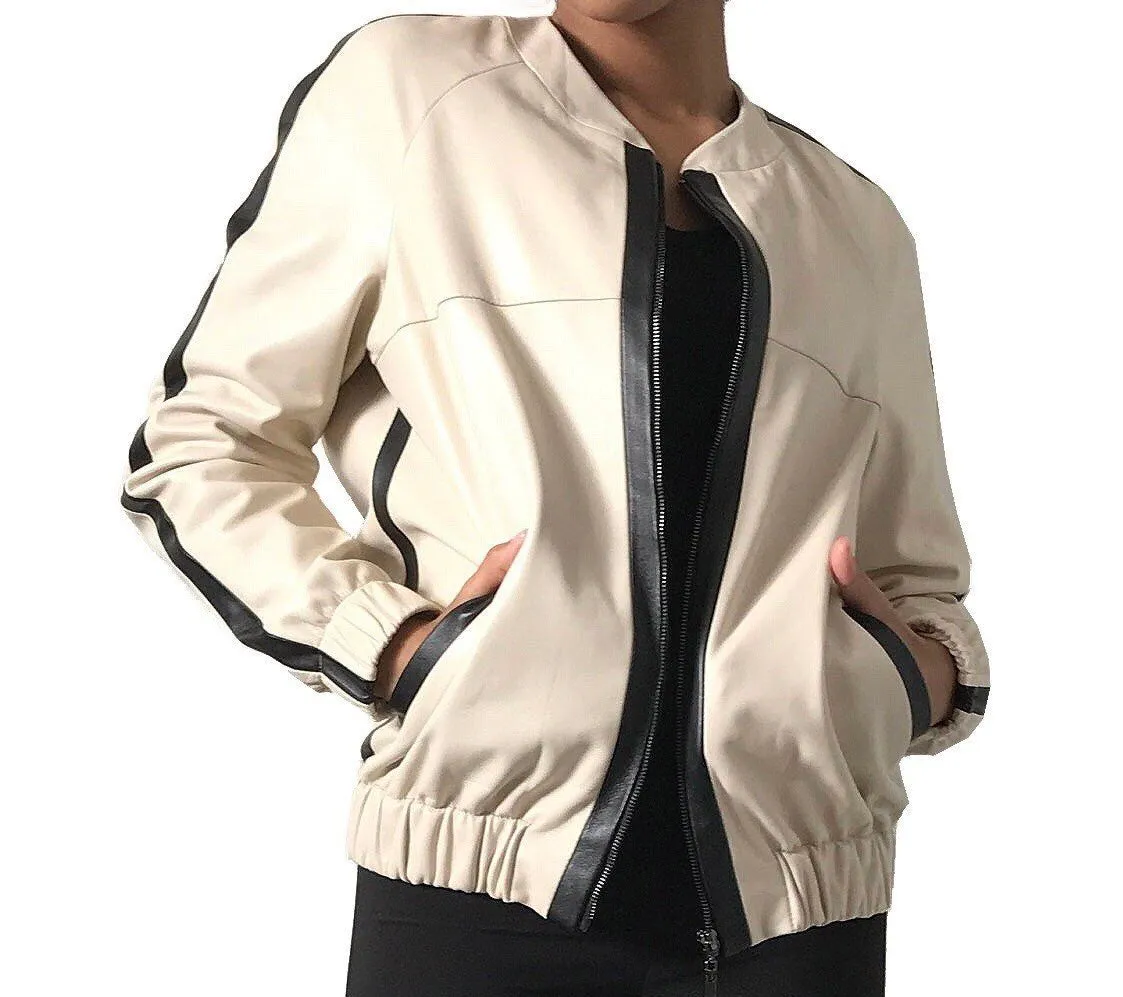 Women Sport Beige  leather jacket