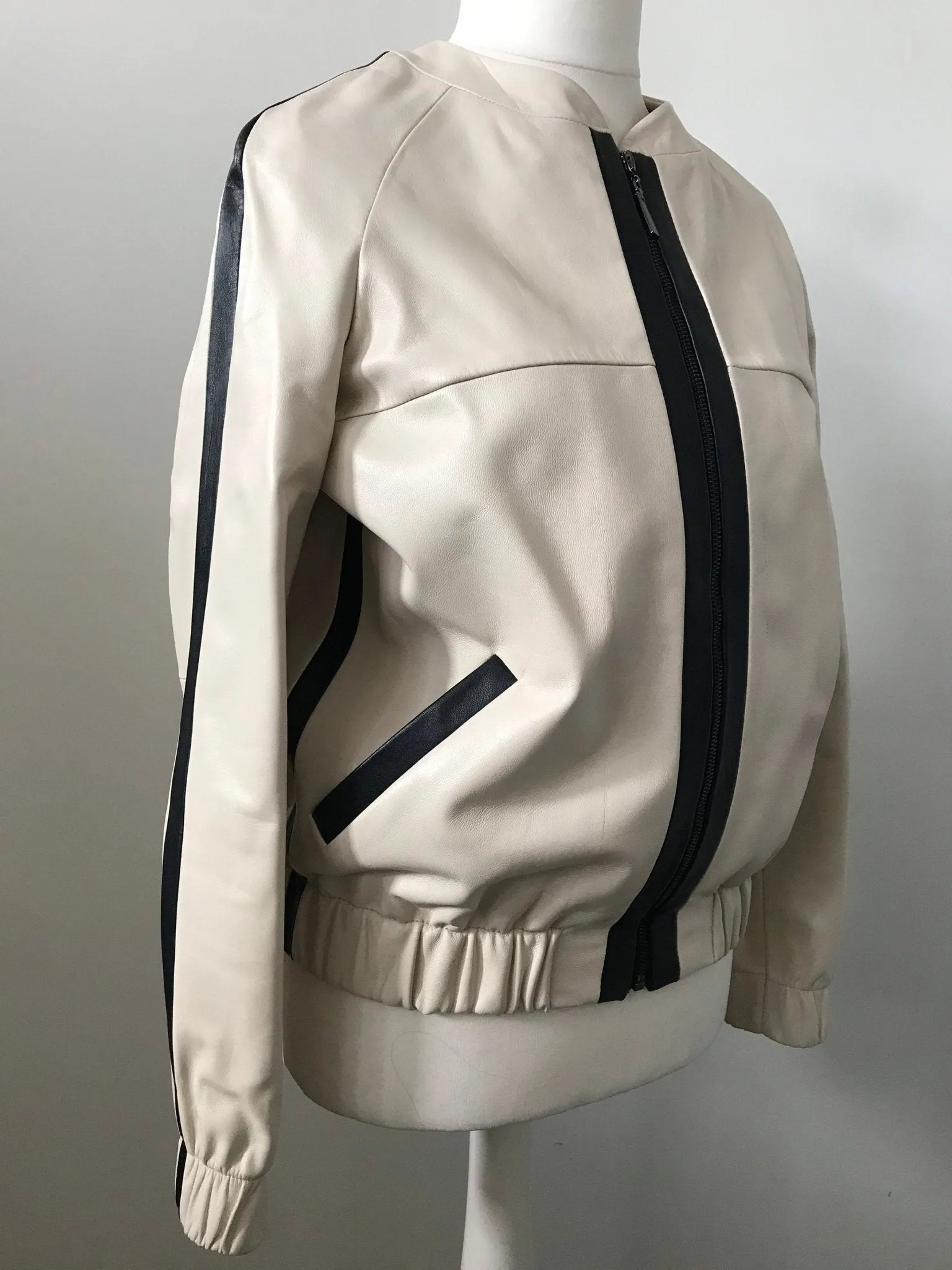 Women Sport Beige  leather jacket