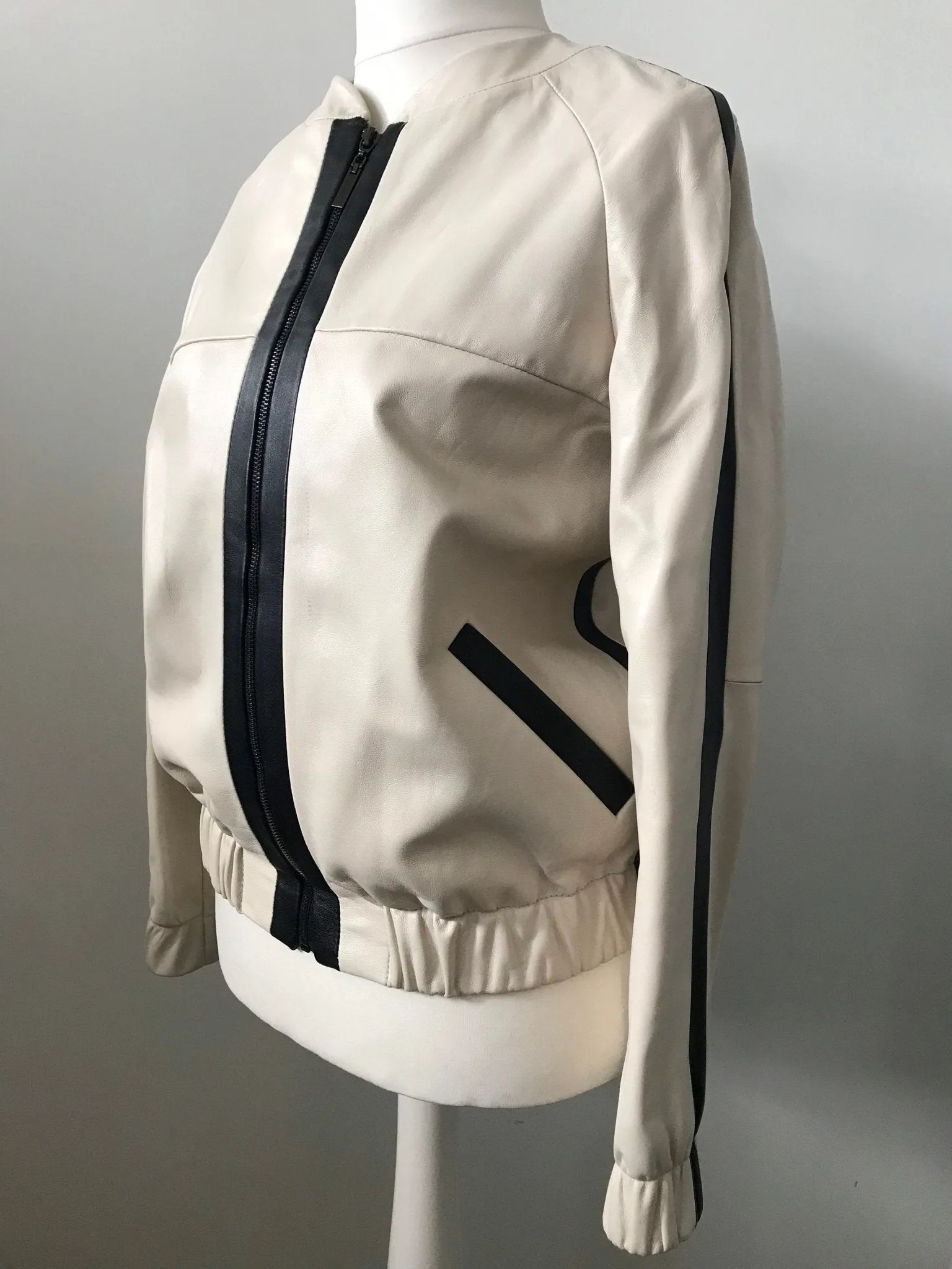 Women Sport Beige  leather jacket