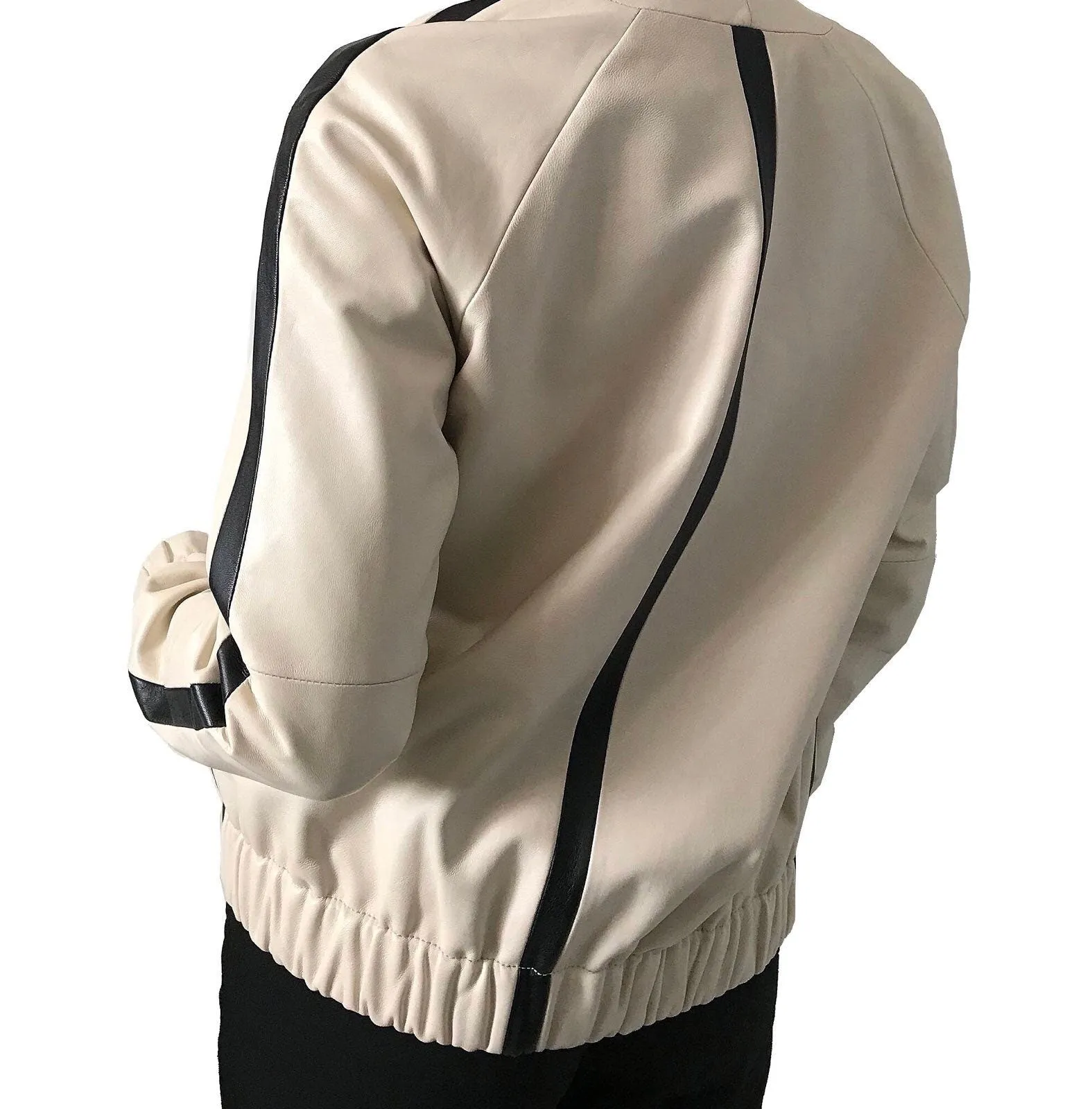 Women Sport Beige  leather jacket