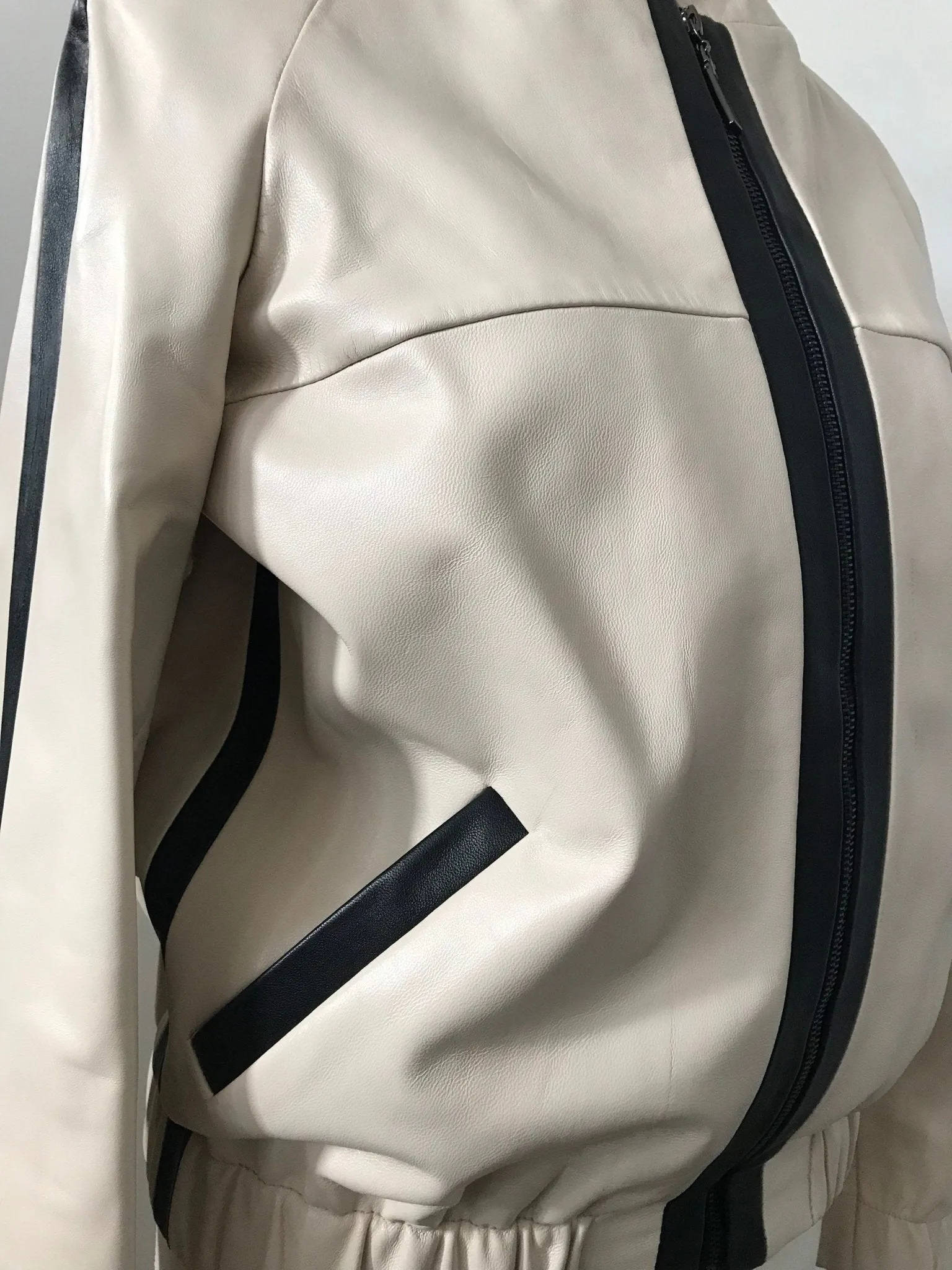 Women Sport Beige  leather jacket