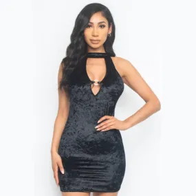 Women's Solid Velvet Backless Mini Dress