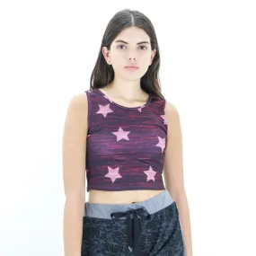 Women's Star Printed Crop Top,Burgundy