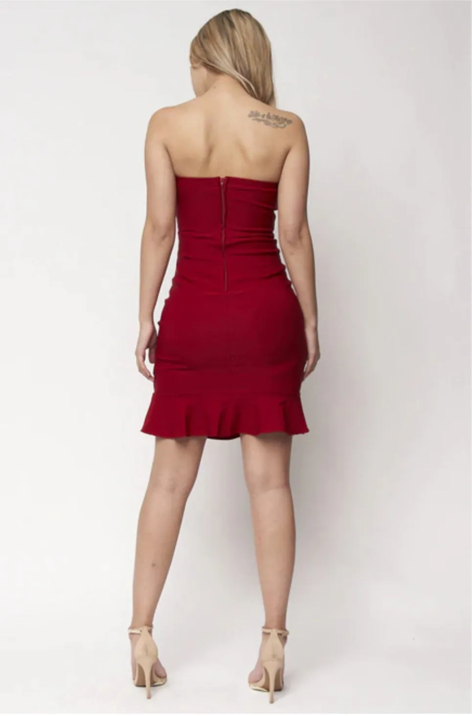 Women's Sweetheart Neckline Ruffle Hem Bodycon Mini Dress