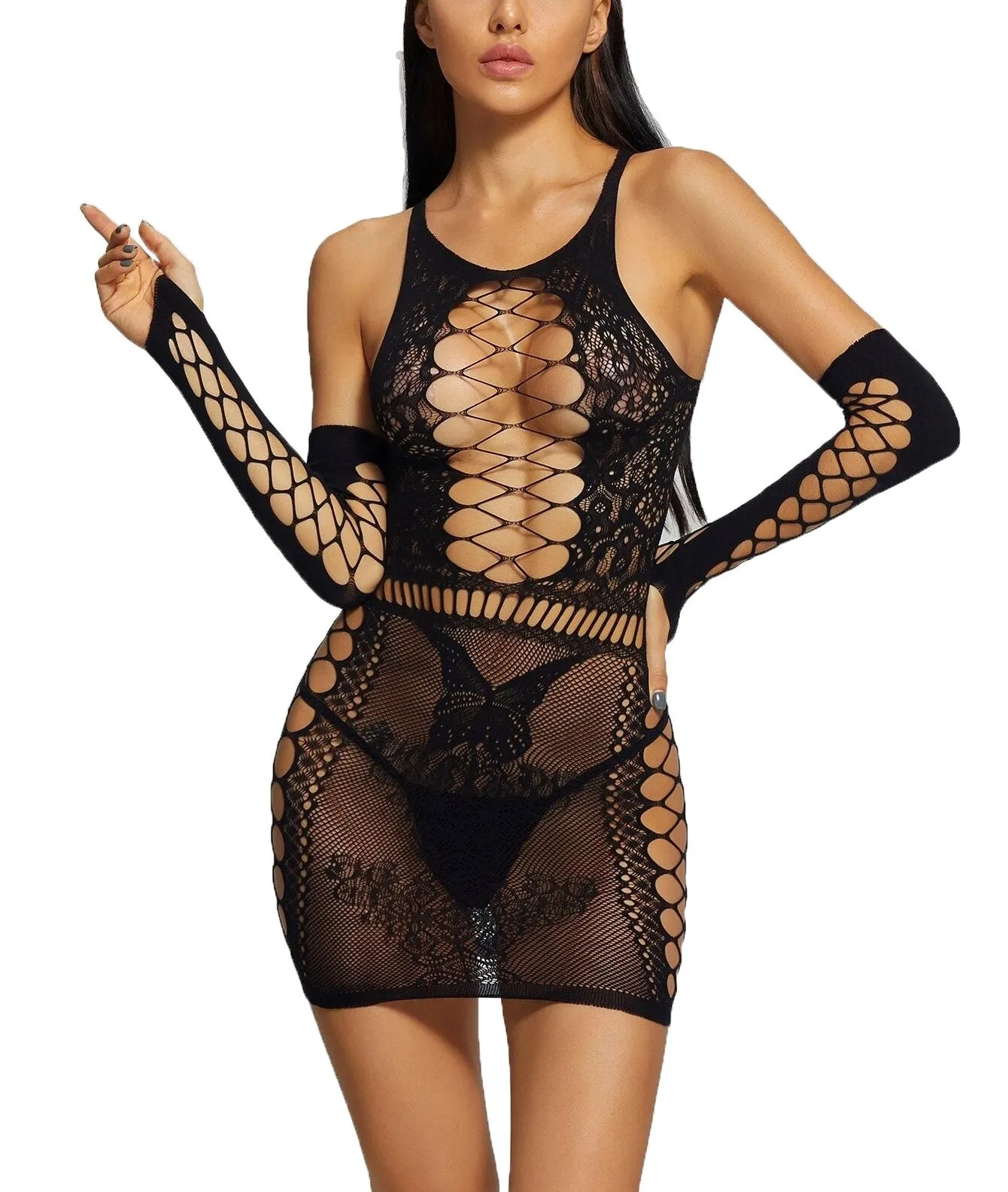 Xs and Os Women Babydoll Bodysuit Lingerie with Sleeves