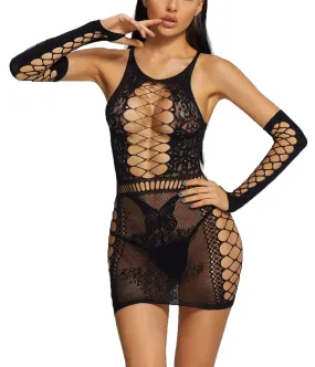 Xs and Os Women Babydoll Bodysuit Lingerie with Sleeves