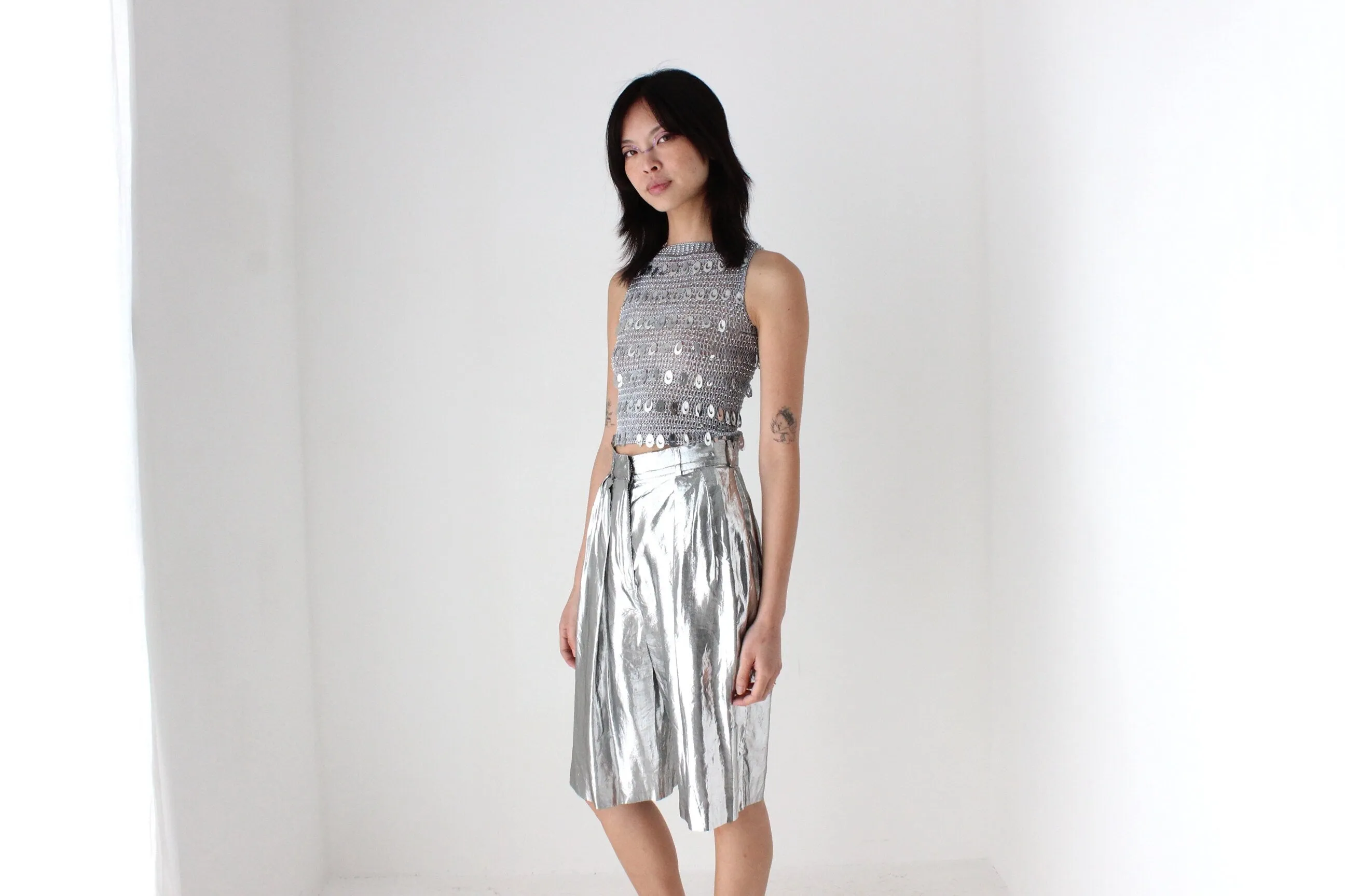 Y2K Crochet Knit & Pailette Sequin Discoball Party Crop Top