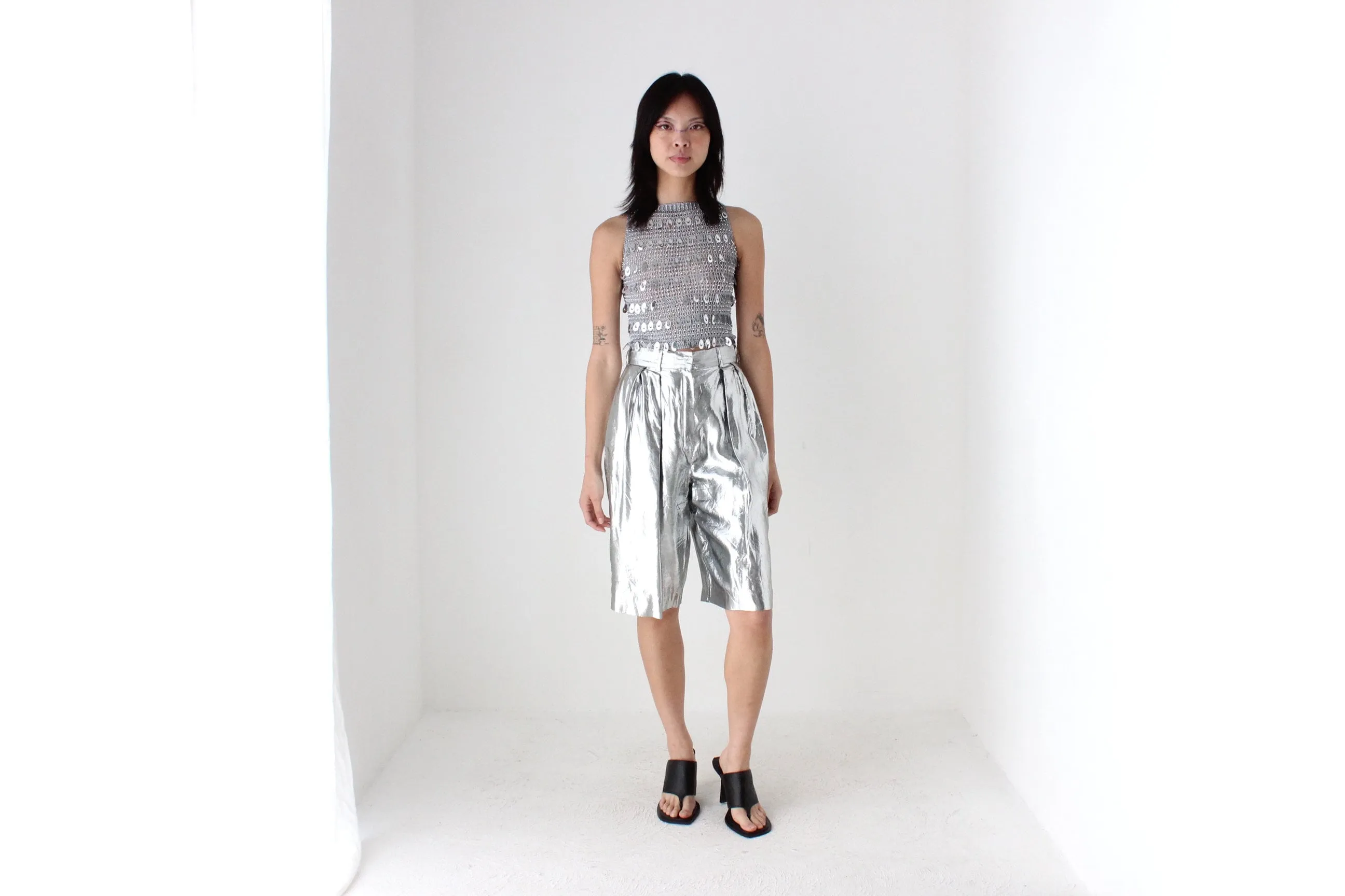 Y2K Crochet Knit & Pailette Sequin Discoball Party Crop Top