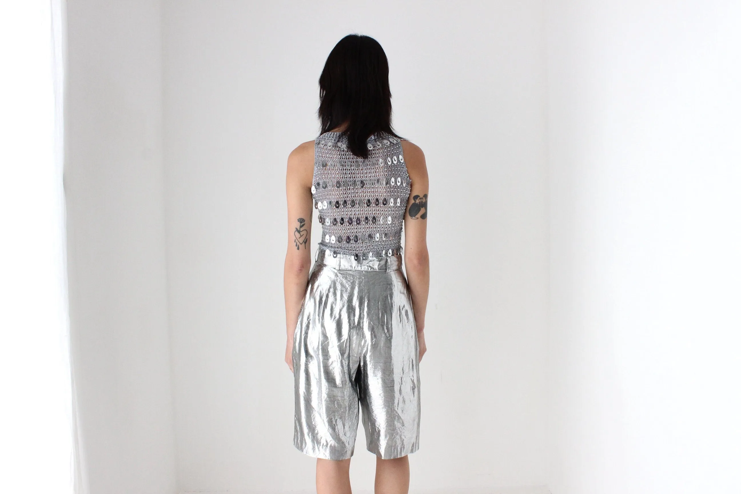 Y2K Crochet Knit & Pailette Sequin Discoball Party Crop Top