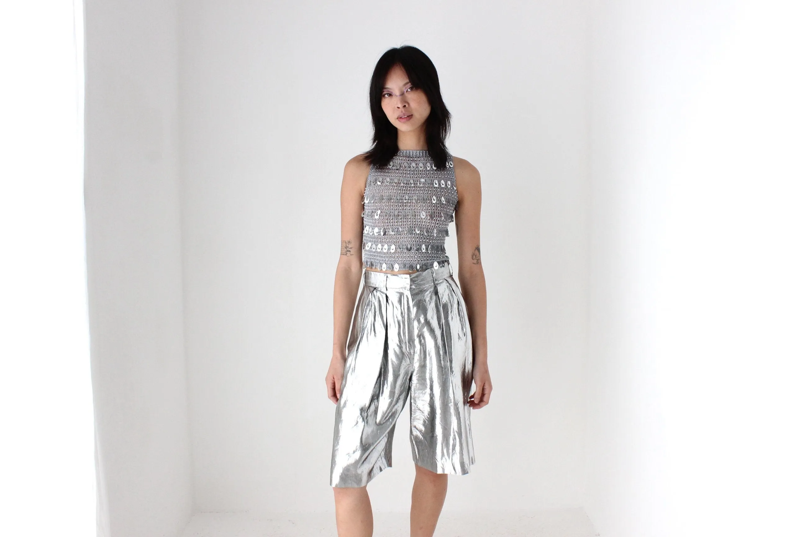 Y2K Crochet Knit & Pailette Sequin Discoball Party Crop Top